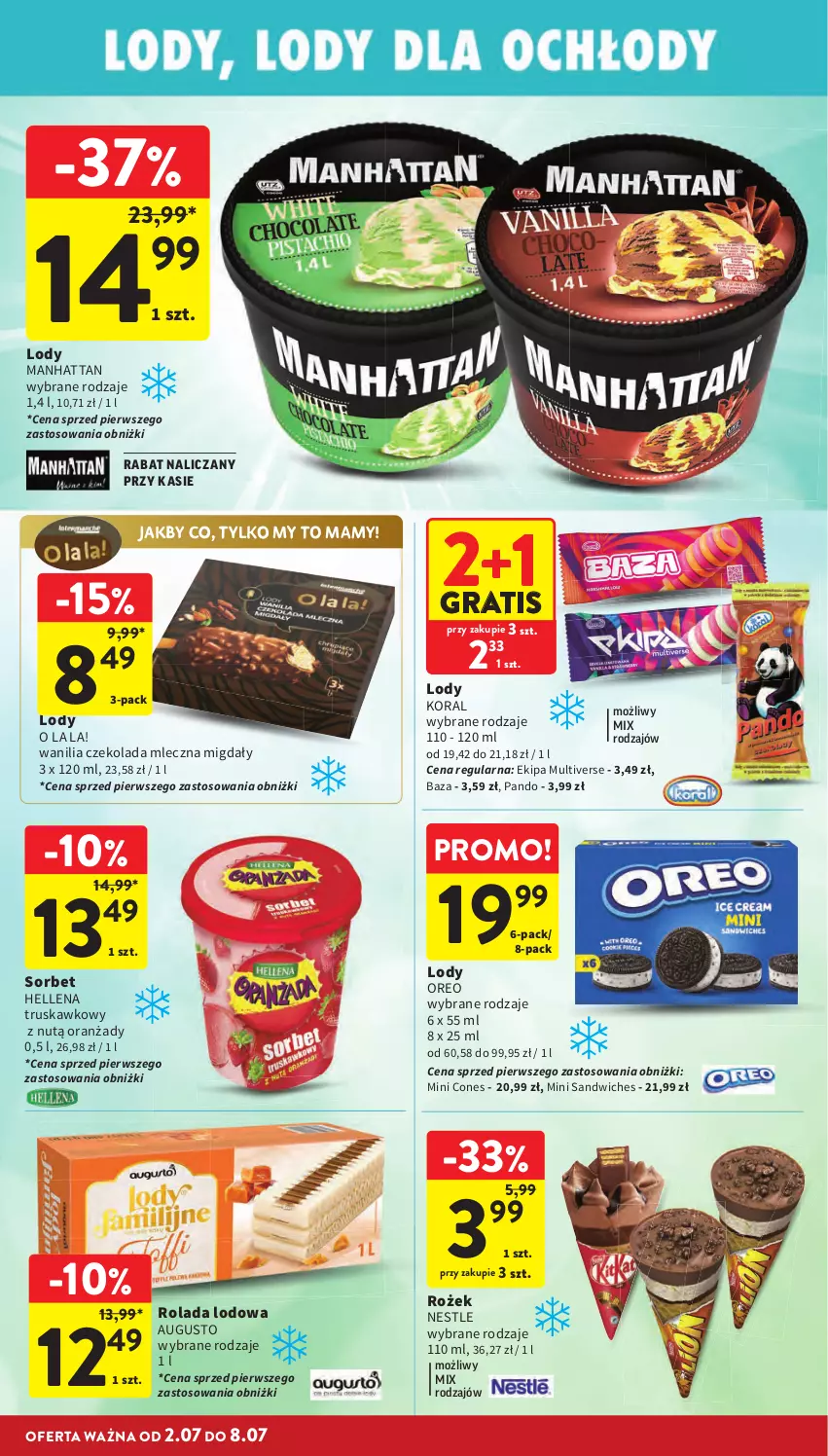 Gazetka promocyjna Intermarche - Gazetka Intermarche - ważna 02.07 do 08.07.2026 - strona 22 - produkty: Czekolada, Czekolada mleczna, Gra, Hellena, Lody, Migdały, Oreo, Rolada
