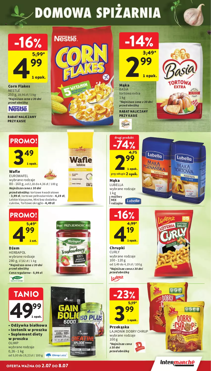 Gazetka promocyjna Intermarche - Gazetka Intermarche - ważna 02.07 do 08.07.2026 - strona 25 - produkty: Basia, Bell, Bella, Chrupki, Corn flakes, Dżem, Herbapol, Lajkonik, Lubella, Mąka, Nestlé, Odżywka, Suplement diety, Tonik, Wafle