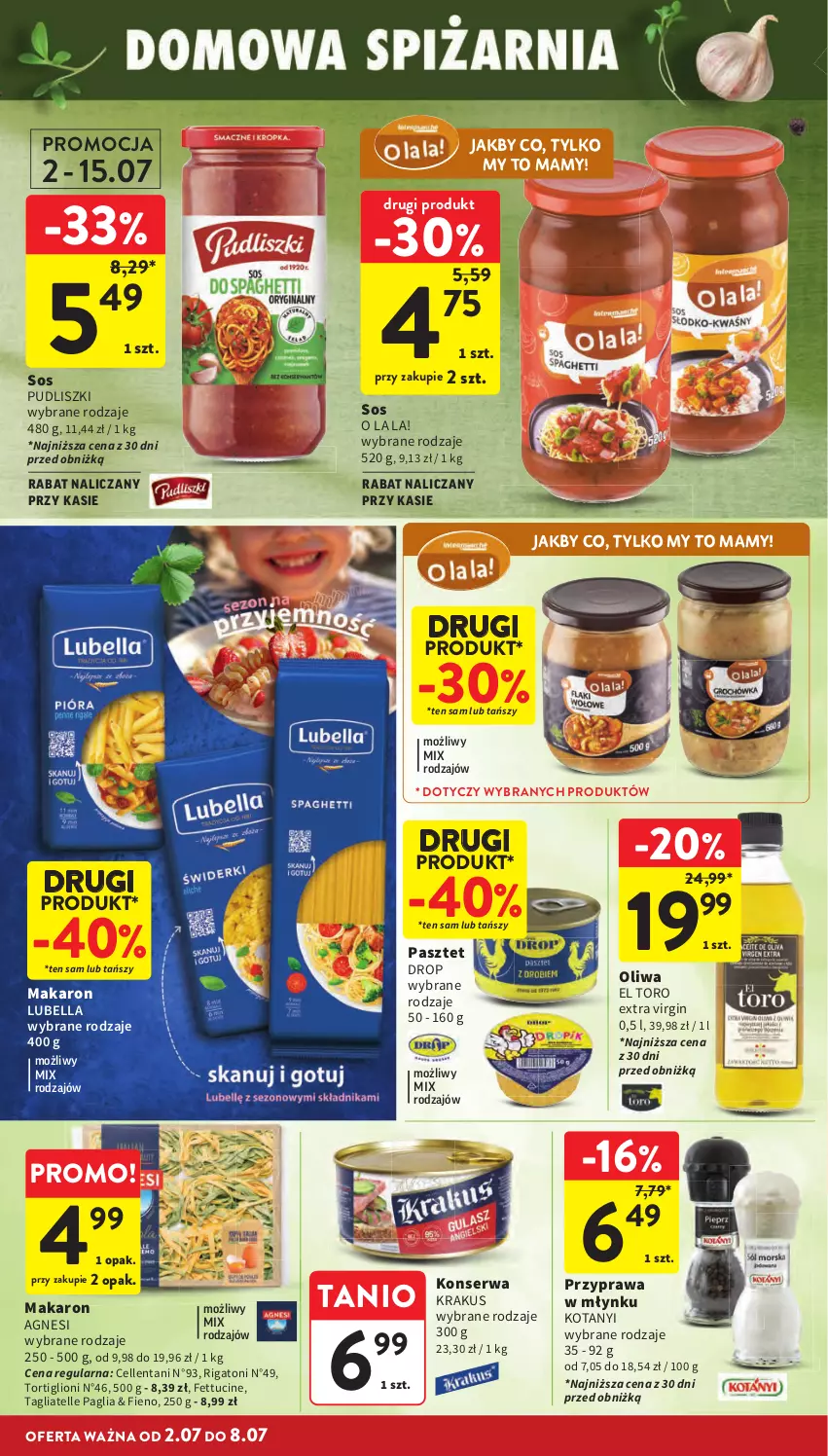 Gazetka promocyjna Intermarche - Gazetka Intermarche - ważna 02.07 do 08.07.2026 - strona 26 - produkty: Bell, Bella, Gin, Krakus, Lion, Lubella, Makaron, Pasztet, Pudliszki, Ser, Sos, Tagliatelle