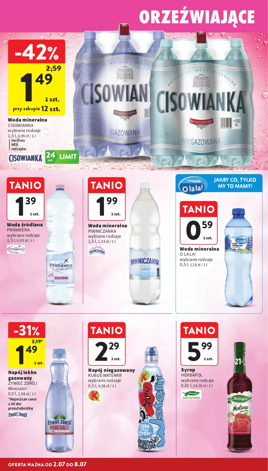 Gazetka promocyjna Intermarche - Gazetka Intermarche - ważna 02.07 do 08.07.2026 - strona 28 - produkty: Cisowianka, Herbapol, Kubuś, Kubuś Waterrr, LANA, Napój, Napój niegazowany, Prima, Primavera, Syrop, Woda, Woda mineralna