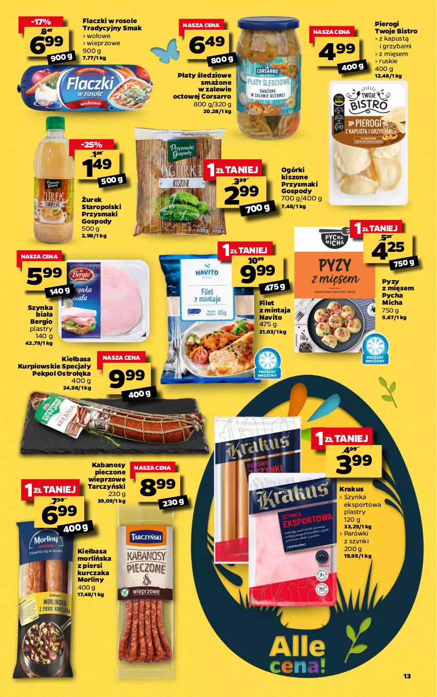 Gazetka promocyjna Netto - Gazetka spożywcza - ważna 22.03 do 28.03.2021 - strona 13 - produkty: Filet z mintaja, Kabanos, Kapustą, Kiełbasa, Krakus, Kurczak, Mintaj, Morliny, O nas, Parówki, Parówki z szynki, Pekpol, Piec, Pierogi, Płaty śledziowe, Por, Przysmaki, Sport, Szynka, Szynka biała, Tarczyński