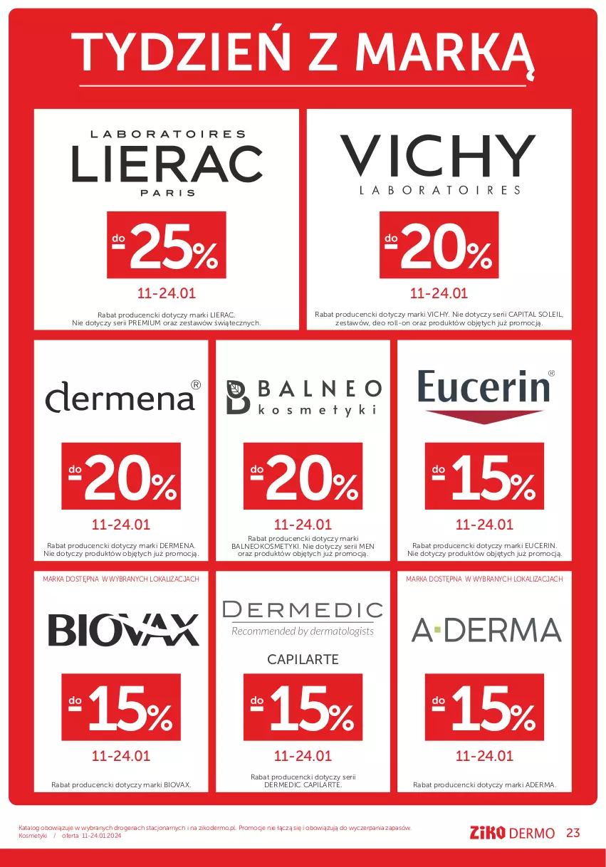 Gazetka promocyjna Ziko - Gazetka Ziko Dermo - ważna 11.01 do 24.01.2024 - strona 23 - produkty: Biovax, Capilarte, Dermedic, Dermena, Lierac, Ser, Vichy