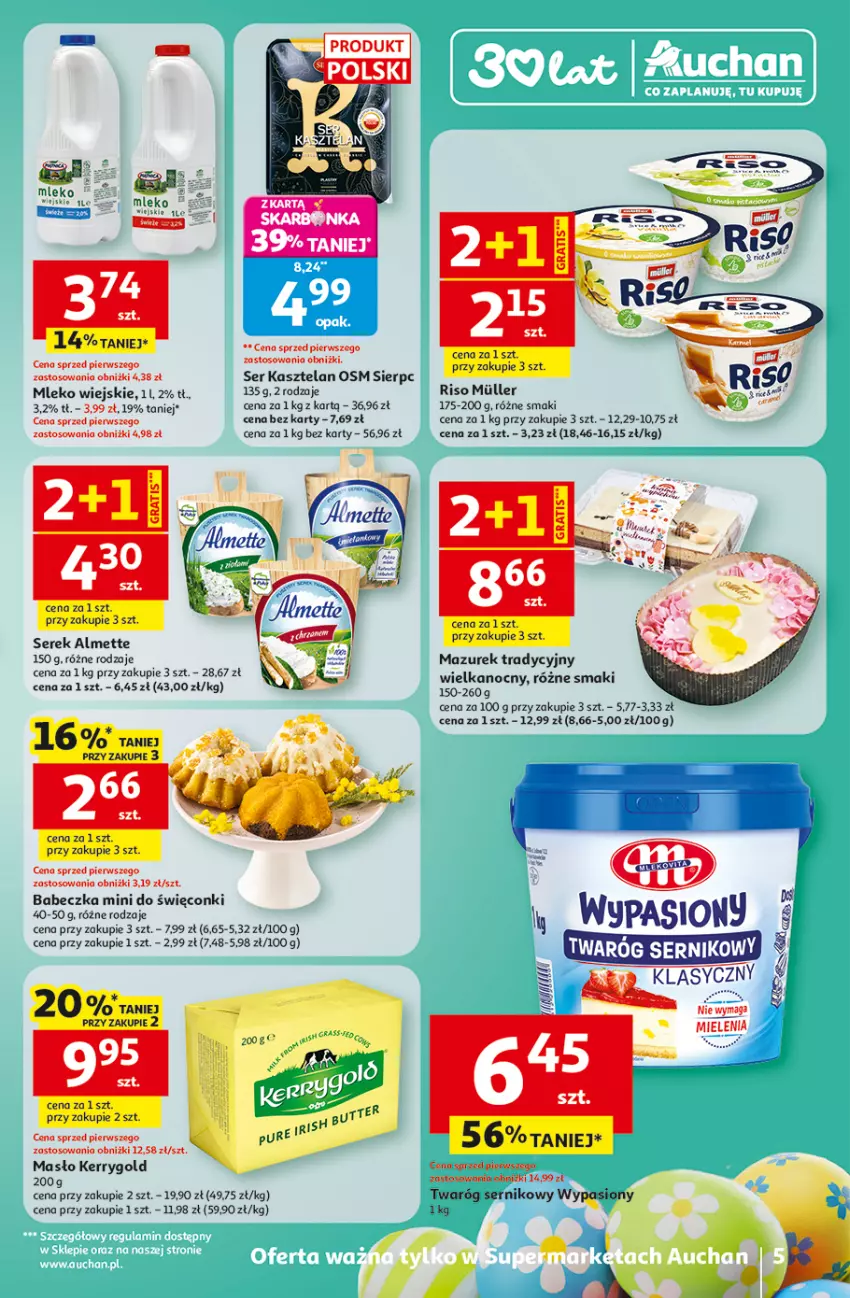 Gazetka promocyjna Auchan - Gazetka 30 Lat Supermarket Auchan - ważna 26.03 do 30.03.2026 - strona 5 - produkty: Almette, Kasztelan, Masło, Mleko, Ser, Ser Kasztelan, Serek, Twaróg
