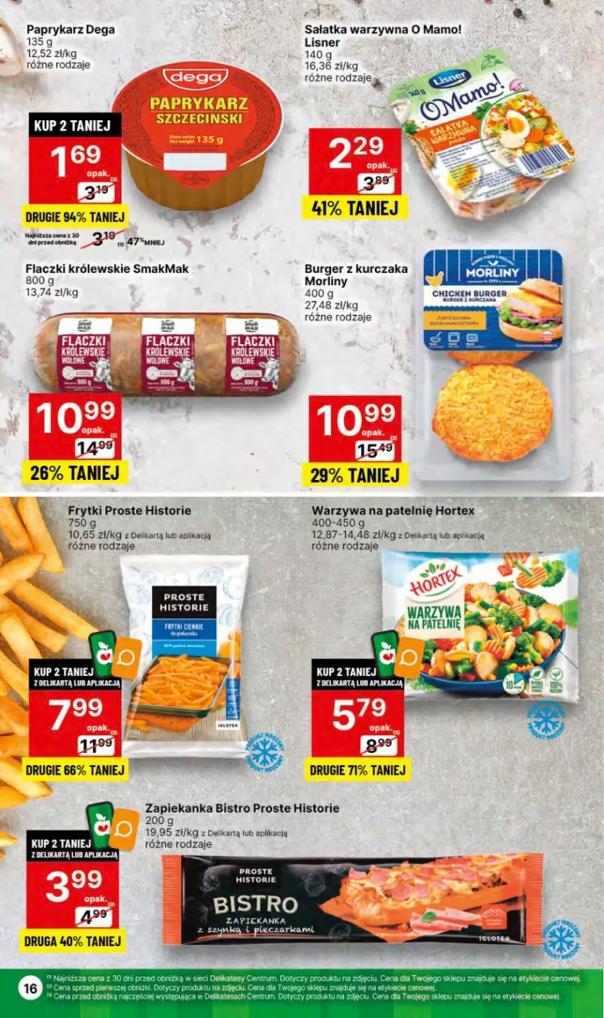 Gazetka promocyjna Delikatesy Centrum - Dyskontowe ceny w Delikatesach Centrum - ważna 04.01 do 10.01.2024 - strona 16 - produkty: Burger, Dega, Frytki, Gin, Hortex, Królewski, Kurczak, Lisner, Morliny, Papryka, Paprykarz, Piec, Pieczarka, Rum, Sałat, Sałatka, Sałatka warzywna, Szynka, Warzywa, Zapiekanka