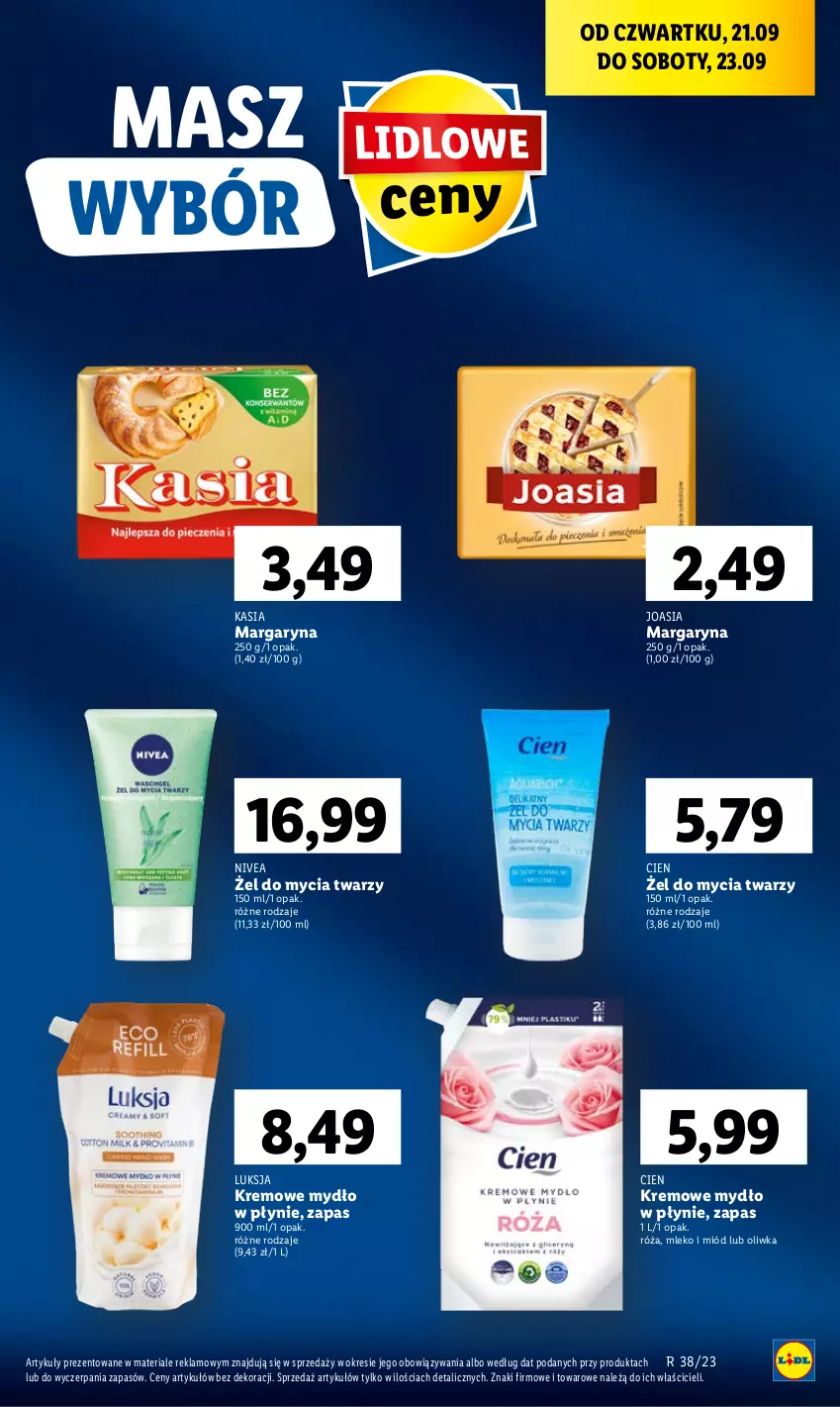 Gazetka promocyjna Lidl - GAZETKA - ważna 21.09 do 23.09.2023 - strona 17 - produkty: Kasia, Luksja, Margaryna, Miód, Mleko, Mydło, Mydło w płynie, Nivea, Róża