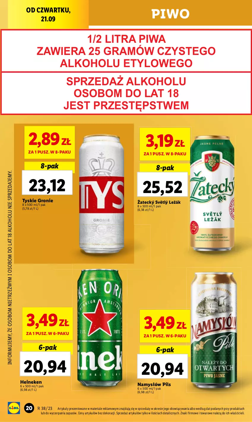 Gazetka promocyjna Lidl - GAZETKA - ważna 21.09 do 23.09.2023 - strona 30 - produkty: Gra, Heineken, Namysłów, Piwa, Piwo, Tyskie