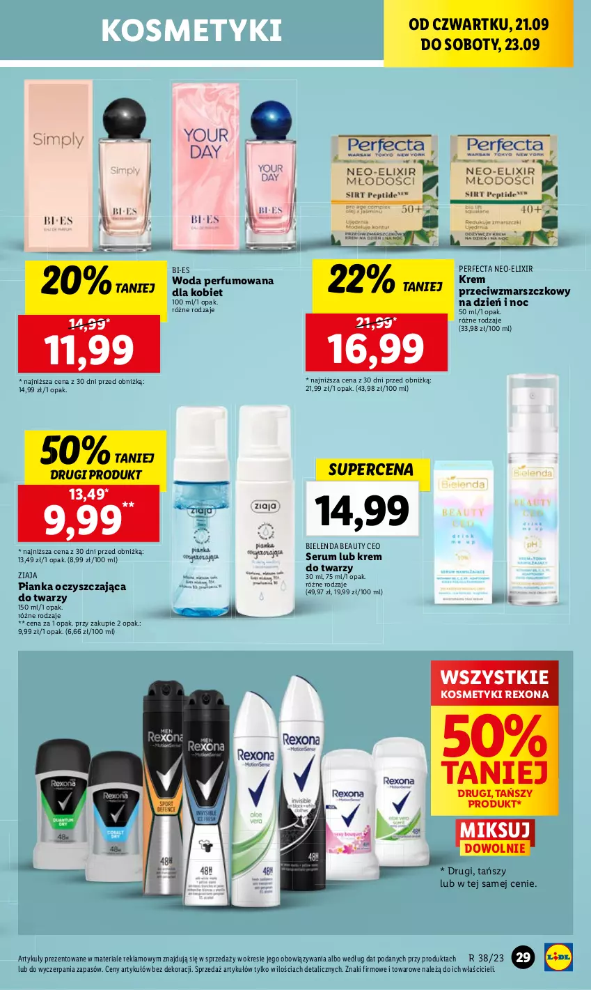 Gazetka promocyjna Lidl - GAZETKA - ważna 21.09 do 23.09.2023 - strona 41 - produkty: Bielenda, Krem do twarzy, Krem przeciwzmarszczkowy, Mars, Perfecta, Perfum, Rexona, Rum, Ser, Serum, Woda, Woda perfumowana, Ziaja