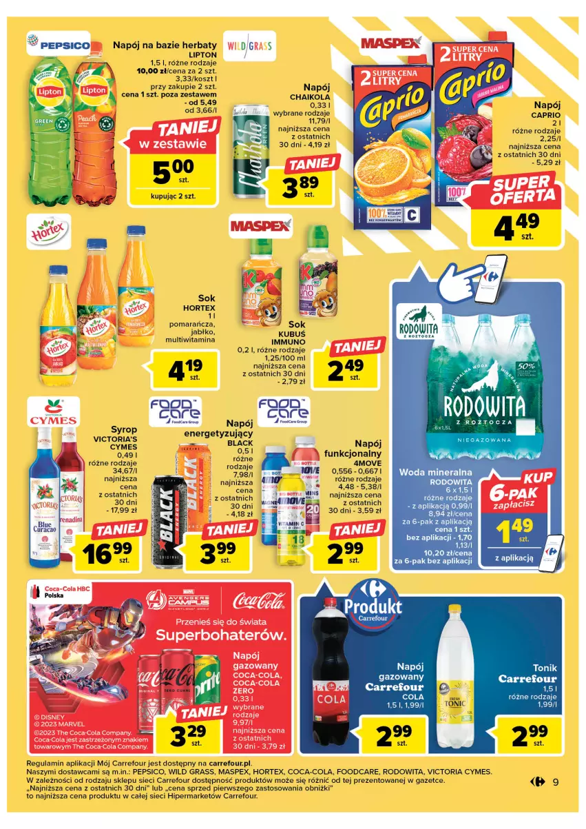 Gazetka promocyjna Carrefour - Gazetka Carrefour - ważna 07.03 do 18.03.2023 - strona 11 - produkty: Cars, Coca-Cola, Gra, Hortex, Kosz, Lack, Lipton, Napój, Pepsi, Sok, Syrop, Woda, Woda mineralna