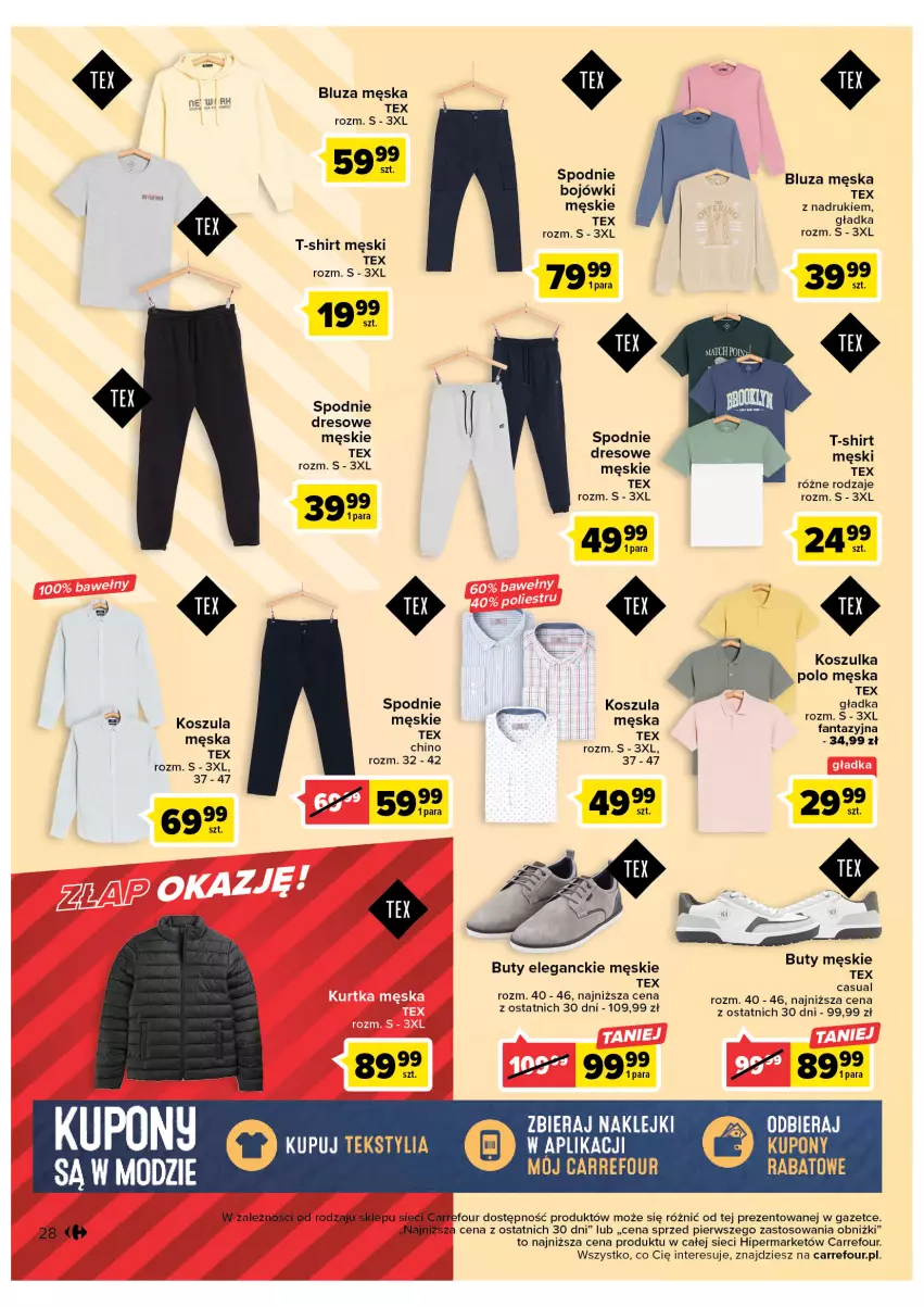 Gazetka promocyjna Carrefour - Gazetka Carrefour - ważna 07.03 do 18.03.2023 - strona 30 - produkty: Bluza, Buty, Dres, Fa, Fanta, Kosz, Koszula, Koszulka, Spodnie, Spodnie dresowe, T-shirt