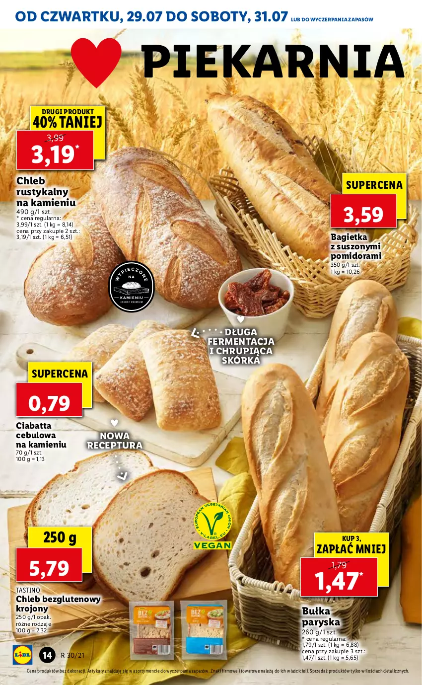 Gazetka promocyjna Lidl - GAZETKA - ważna 29.07 do 31.07.2021 - strona 14 - produkty: Bagietka, Bułka, Chleb, Chleb bezglutenowy, Ciabatta, Rust