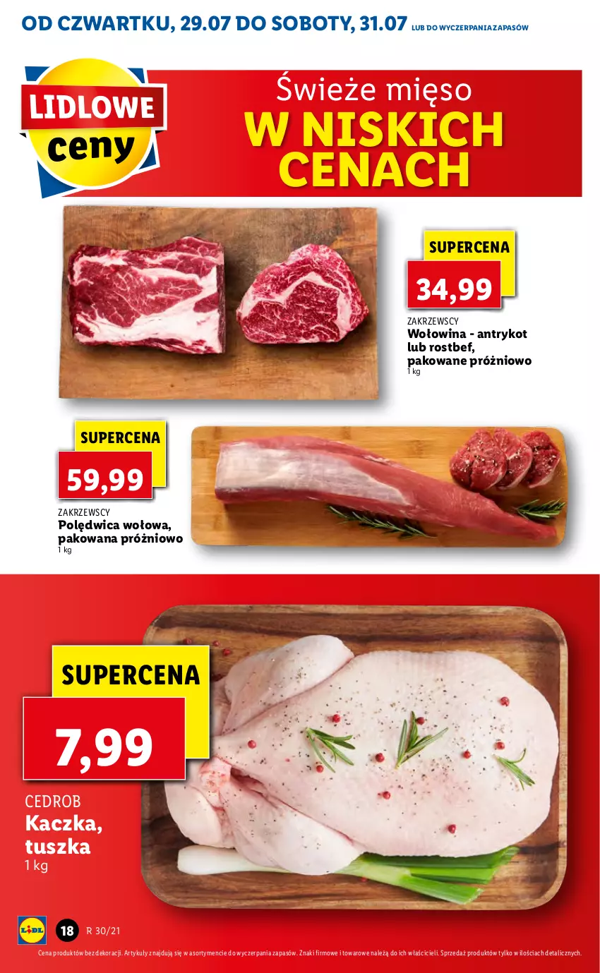 Gazetka promocyjna Lidl - GAZETKA - ważna 29.07 do 31.07.2021 - strona 18 - produkty: Kaczka, Mięso, Polędwica, Polędwica wołowa, Rostbef, Tusz, Wołowina