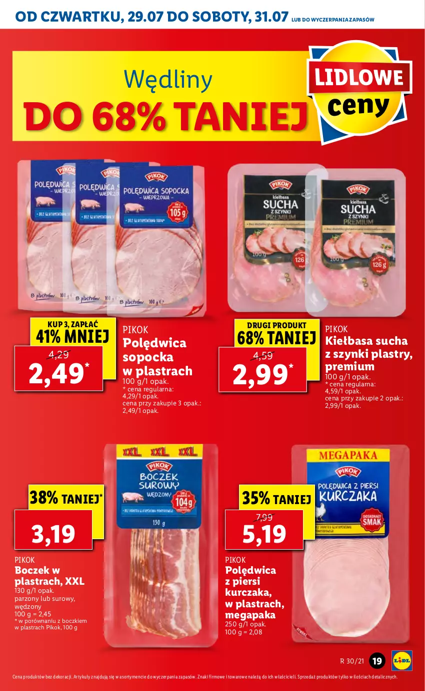 Gazetka promocyjna Lidl - GAZETKA - ważna 29.07 do 31.07.2021 - strona 19 - produkty: Boczek, Kiełbasa, Kurczak, PIKOK, Polędwica, Por