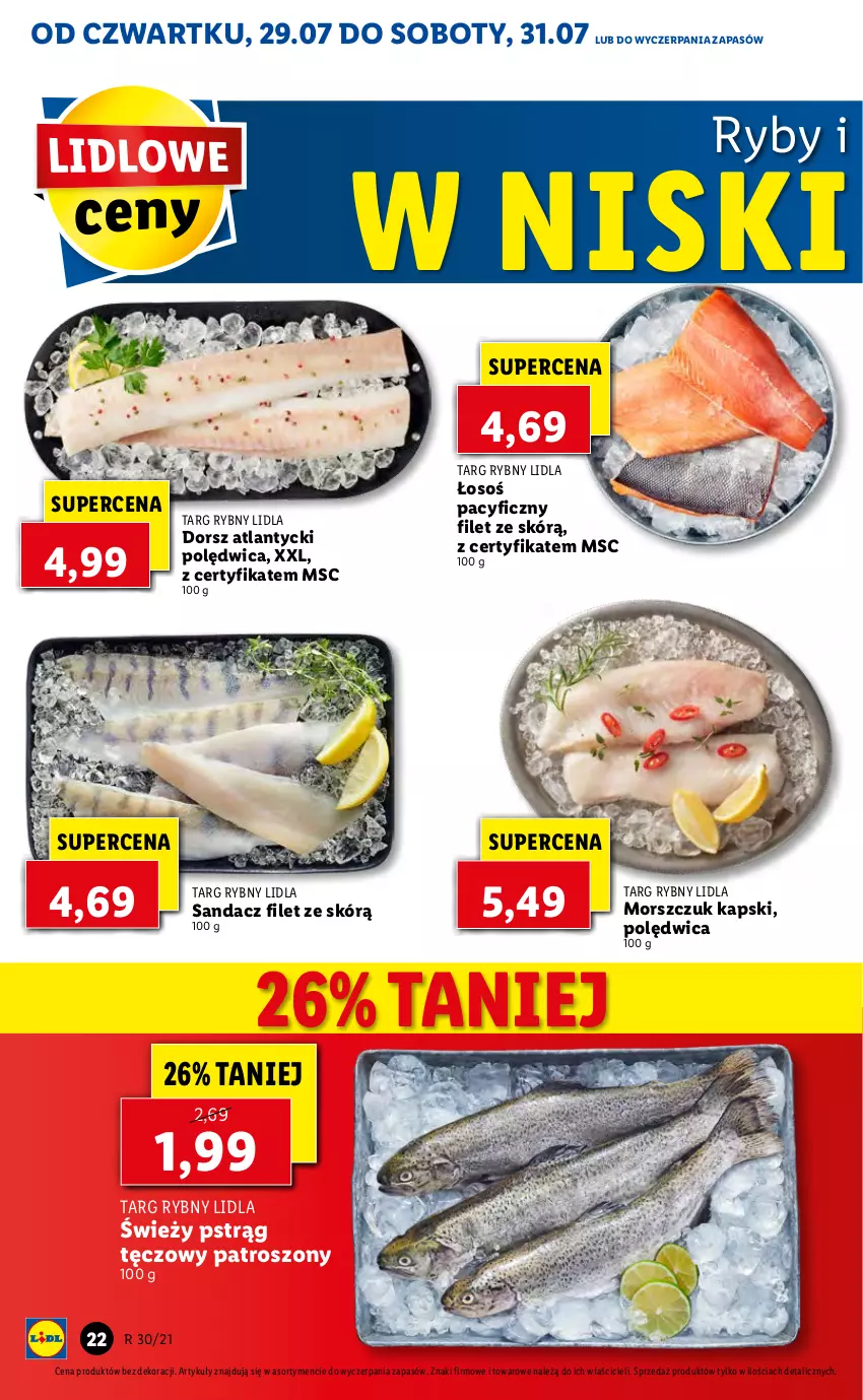 Gazetka promocyjna Lidl - GAZETKA - ważna 29.07 do 31.07.2021 - strona 22 - produkty: Dorsz, Polędwica, Pstrąg, Pstrąg tęczowy, Sandacz, Sandacz filet