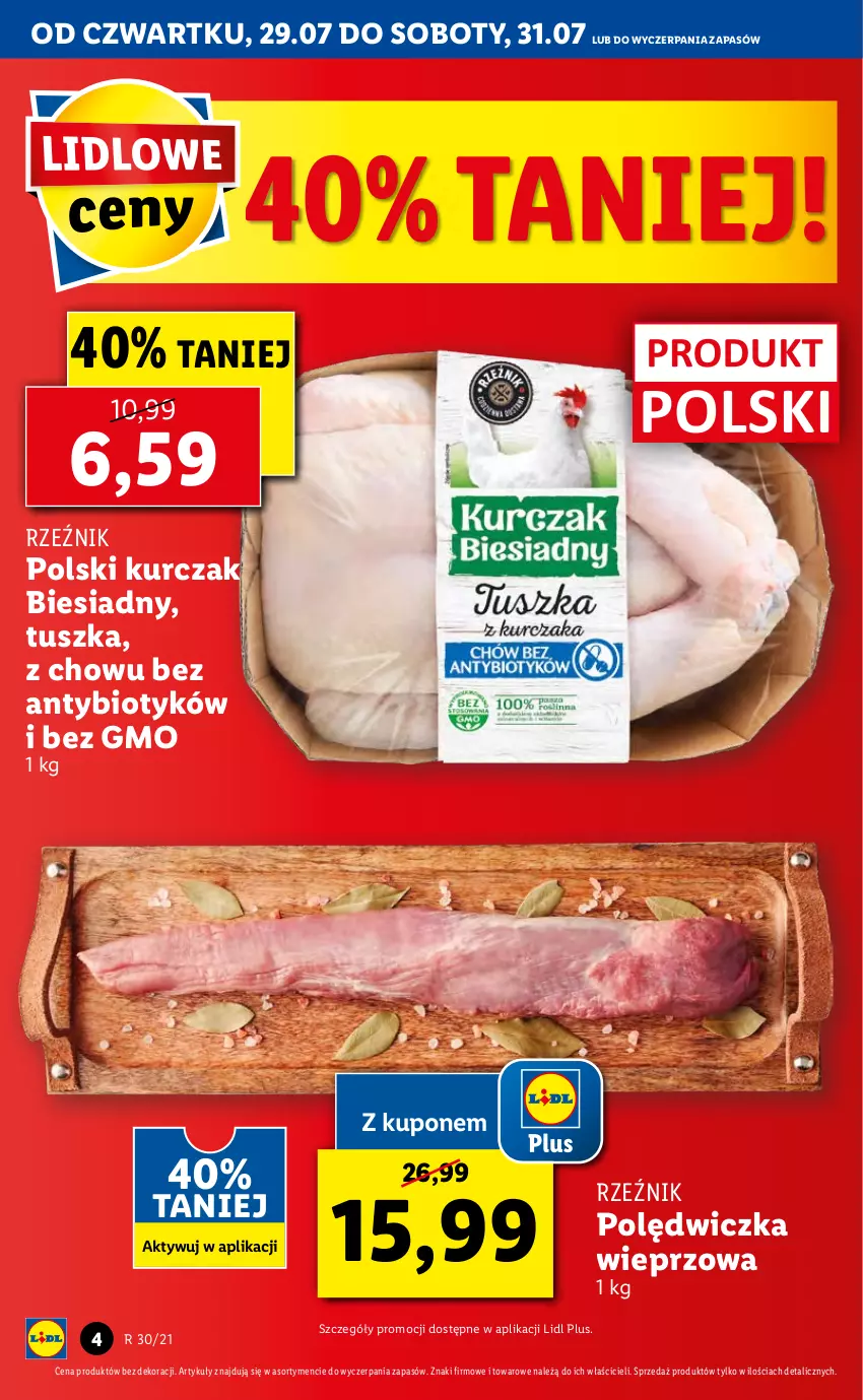 Gazetka promocyjna Lidl - GAZETKA - ważna 29.07 do 31.07.2021 - strona 4 - produkty: Kurczak, Polędwiczka wieprzowa, Tusz