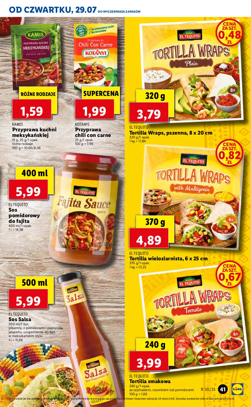 Gazetka promocyjna Lidl - GAZETKA - ważna 29.07 do 31.07.2021 - strona 41 - produkty: Fa, Kamis, Salsa, Sos, Sos pomidorowy, Szpinak, Tortilla