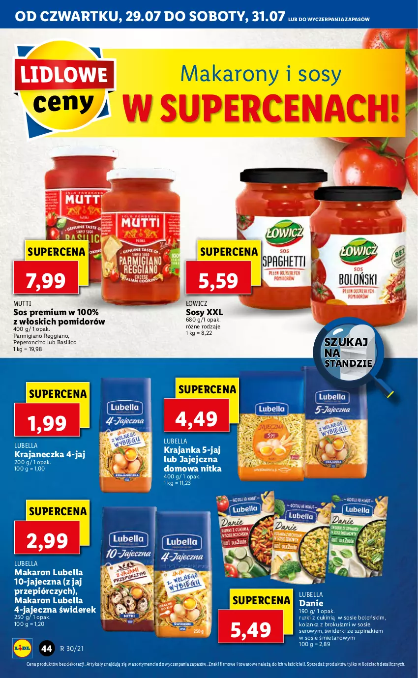 Gazetka promocyjna Lidl - GAZETKA - ważna 29.07 do 31.07.2021 - strona 44 - produkty: Bell, Bella, Lubella, Makaron, Rurki, Ser, Sos, Szpinak