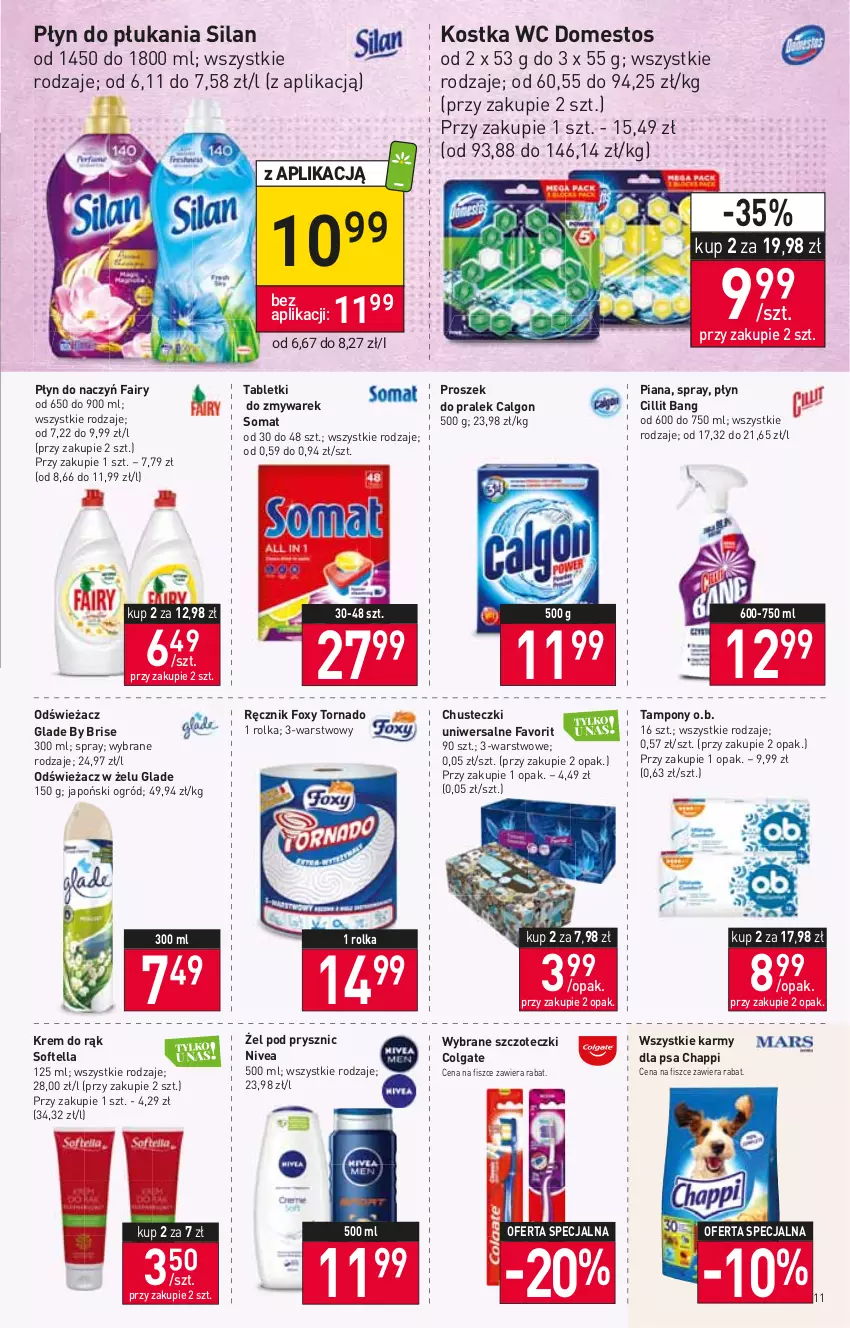 Gazetka promocyjna Stokrotka - Market - ważna 06.10 do 12.10.2022 - strona 11 - produkty: Calgon, Chappi, Chusteczki, Cillit Bang, Colgate, Domestos, Fa, Fairy, Foxy, Krem do rąk, LG, Nivea, O.B., Ogród, Płyn do płukania, Ręcznik, Silan, Somat, Tablet, Tampony