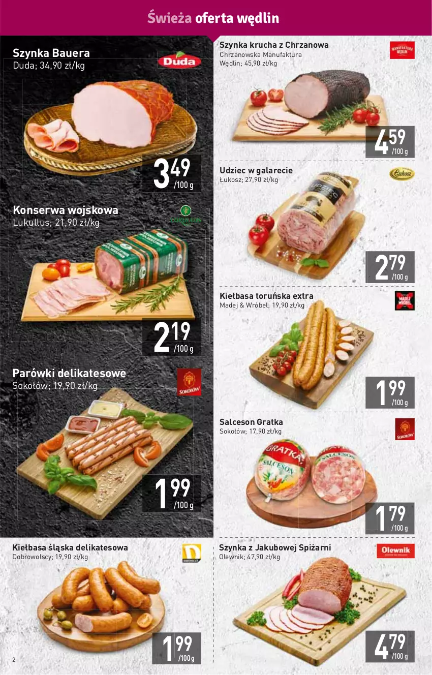 Gazetka promocyjna Stokrotka - Market - ważna 06.10 do 12.10.2022 - strona 2 - produkty: Chrzan, Duda, Fa, Gala, Gra, HP, Kiełbasa, Kiełbasa śląska, Kosz, Olewnik, Parówki, Salceson, Ser, Sok, Sokołów, Szynka