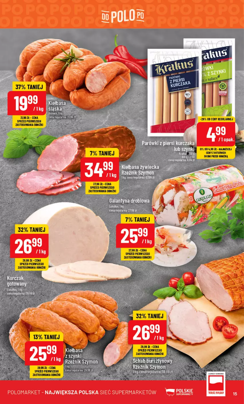 Gazetka promocyjna PoloMarket - Gazetka pomocyjna - ważna 20.09 do 26.09.2023 - strona 15 - produkty: Bursztyn, Gala, Galantyna, Galantyna drobiowa, Kiełbasa, Kurczak, Kurczak gotowany, Parówki, Parówki z piersi kurczaka, Rura