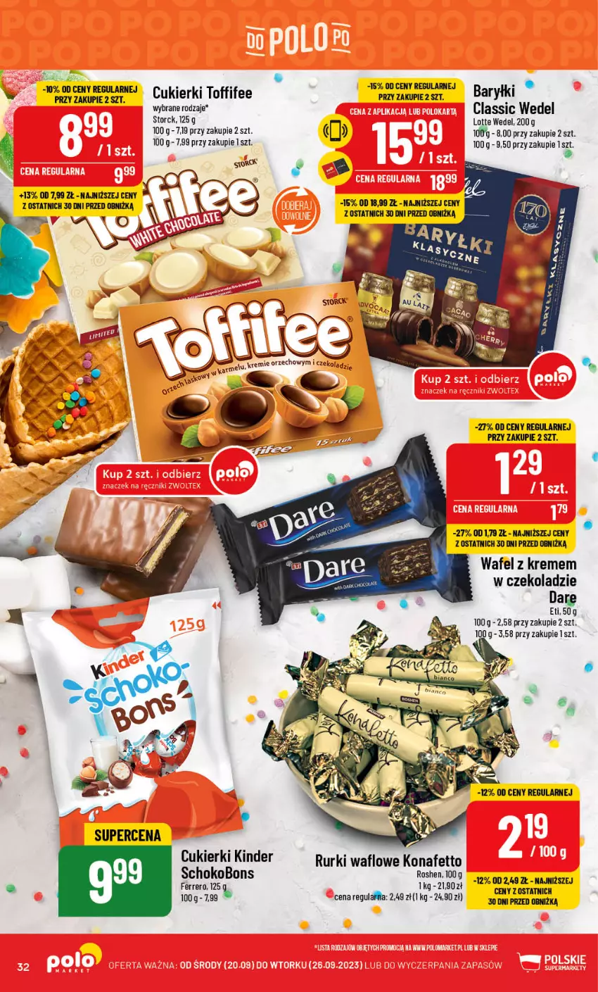 Gazetka promocyjna PoloMarket - Gazetka pomocyjna - ważna 20.09 do 26.09.2023 - strona 32 - produkty: Baryłki, Cukier, Cukierki, Ferrero, Kinder, Rurki, Toffifee