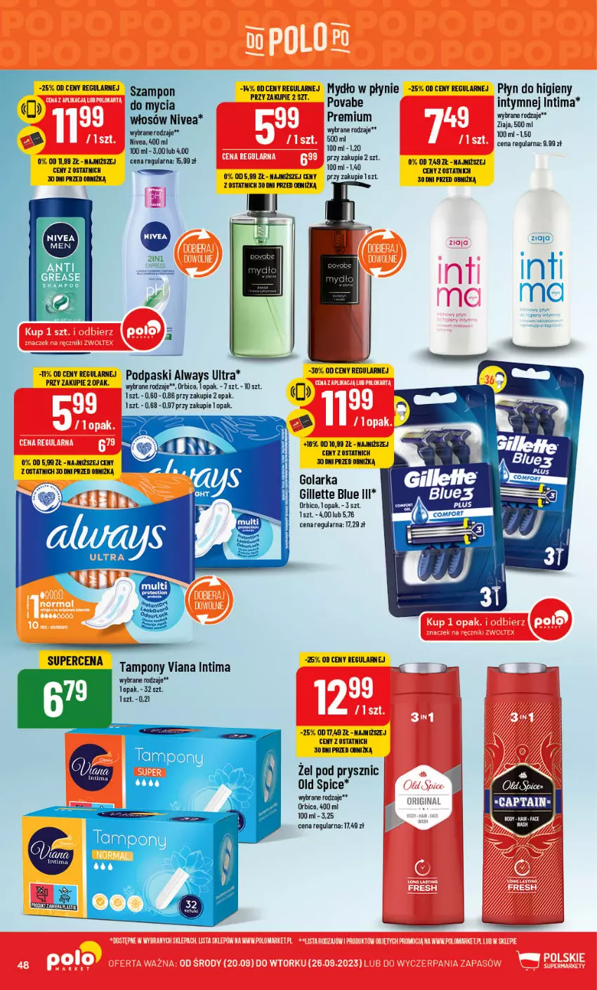 Gazetka promocyjna PoloMarket - Gazetka pomocyjna - ważna 20.09 do 26.09.2023 - strona 48 - produkty: BIC, Body, Fa, Gillette, Golarka, Mydło, Mydło w płynie, Nivea, Old Spice, Szampon, Ziaja