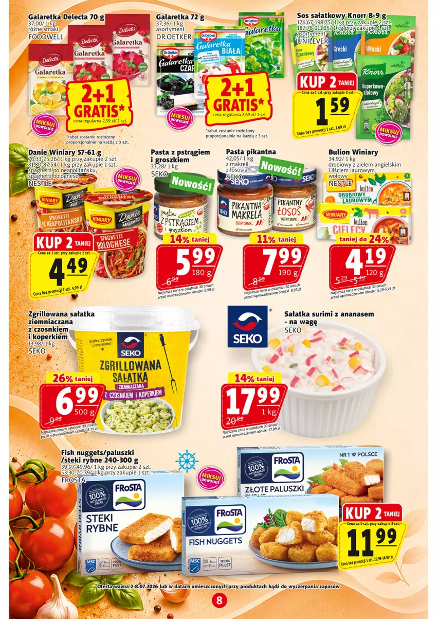 Gazetka promocyjna Prim Market - ważna 02.07 do 08.07.2026 - strona 8 - produkty: Ananas, Bulion, Delecta, Gala, Galaretka, Grill, Knorr, Laur, Lion, Por, Pstrąg, Sałat, Sałatka, SEKO, Sos, Spaghetti, Stek, Surimi, Winiary