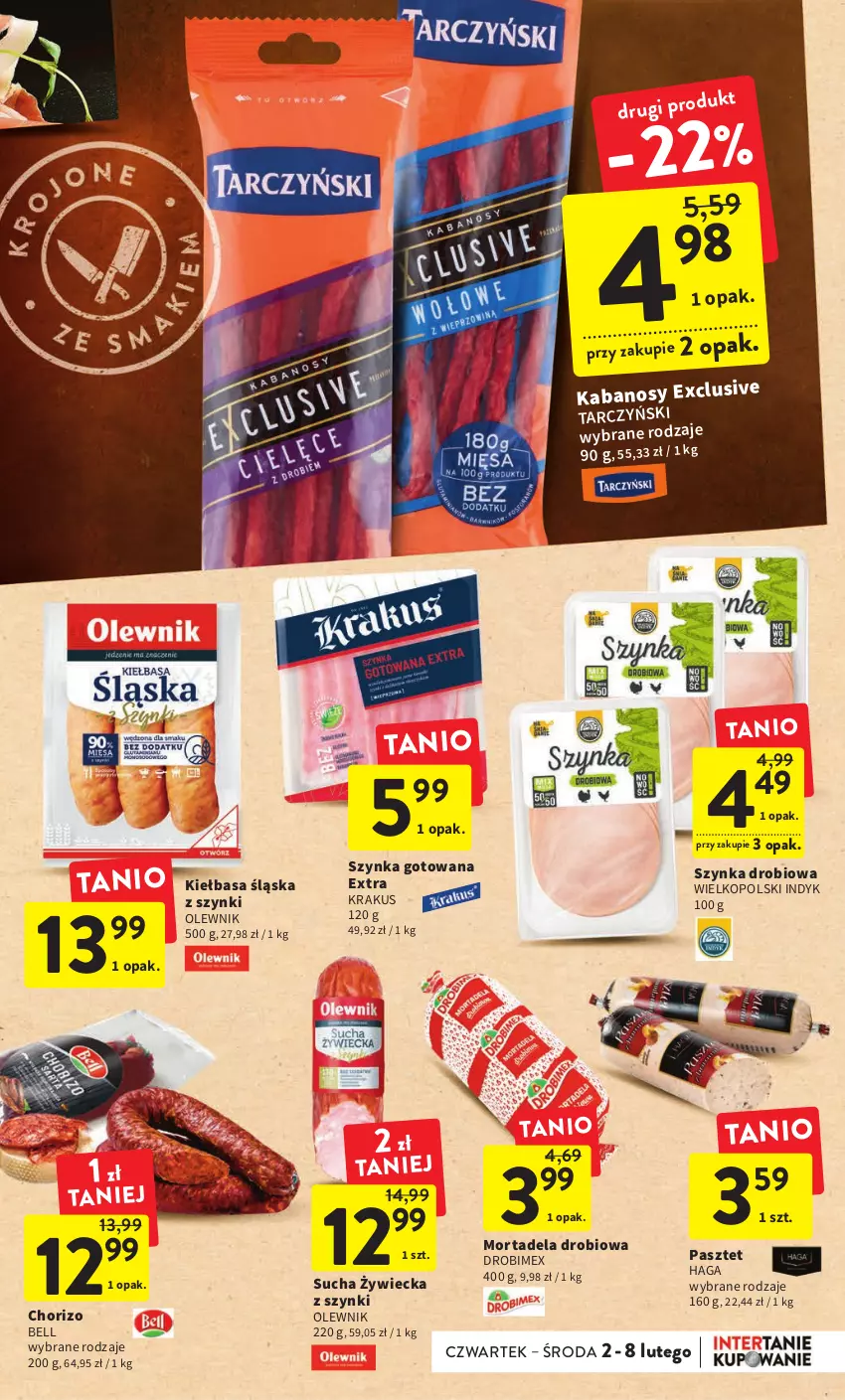 Gazetka promocyjna Intermarche - Gazetka Intermarche - ważna 02.02 do 08.02.2023 - strona 19 - produkty: Bell, Drobimex, Kabanos, Kiełbasa, Kiełbasa śląska, Krakus, Olewnik, Pasztet, Szynka, Tarczyński