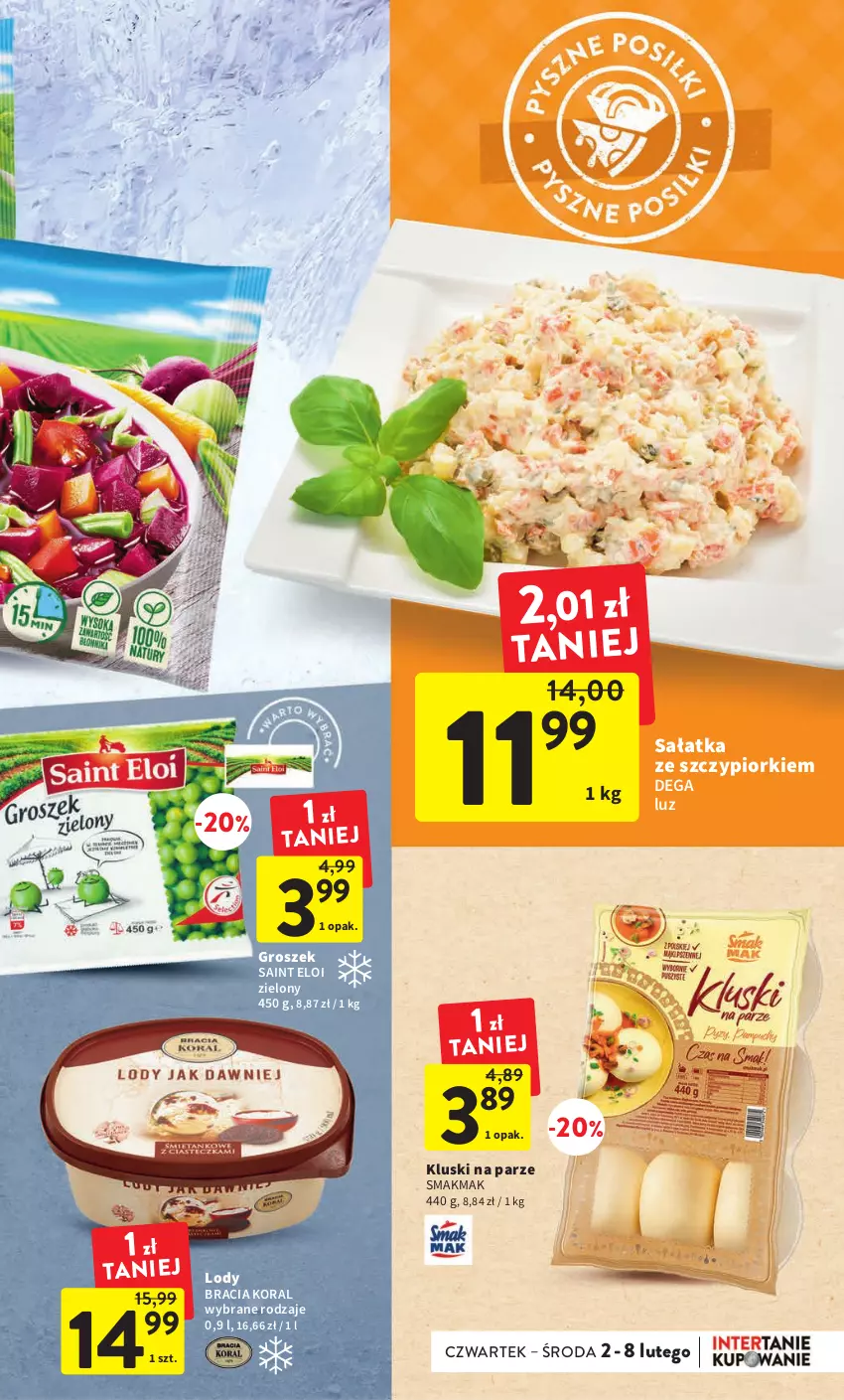 Gazetka promocyjna Intermarche - Gazetka Intermarche - ważna 02.02 do 08.02.2023 - strona 21 - produkty: Dega, Groszek, Kluski na parze, Lody, Sałat, Sałatka