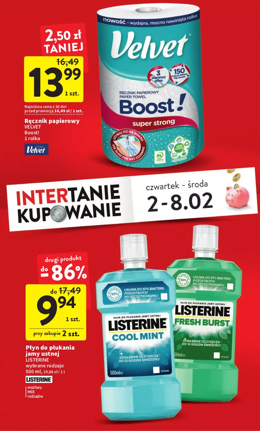 Gazetka promocyjna Intermarche - Gazetka Intermarche - ważna 02.02 do 08.02.2023 - strona 6 - produkty: Listerine, Papier, Płyn do płukania, Płyn do płukania jamy ustnej, Ręcznik, Velvet