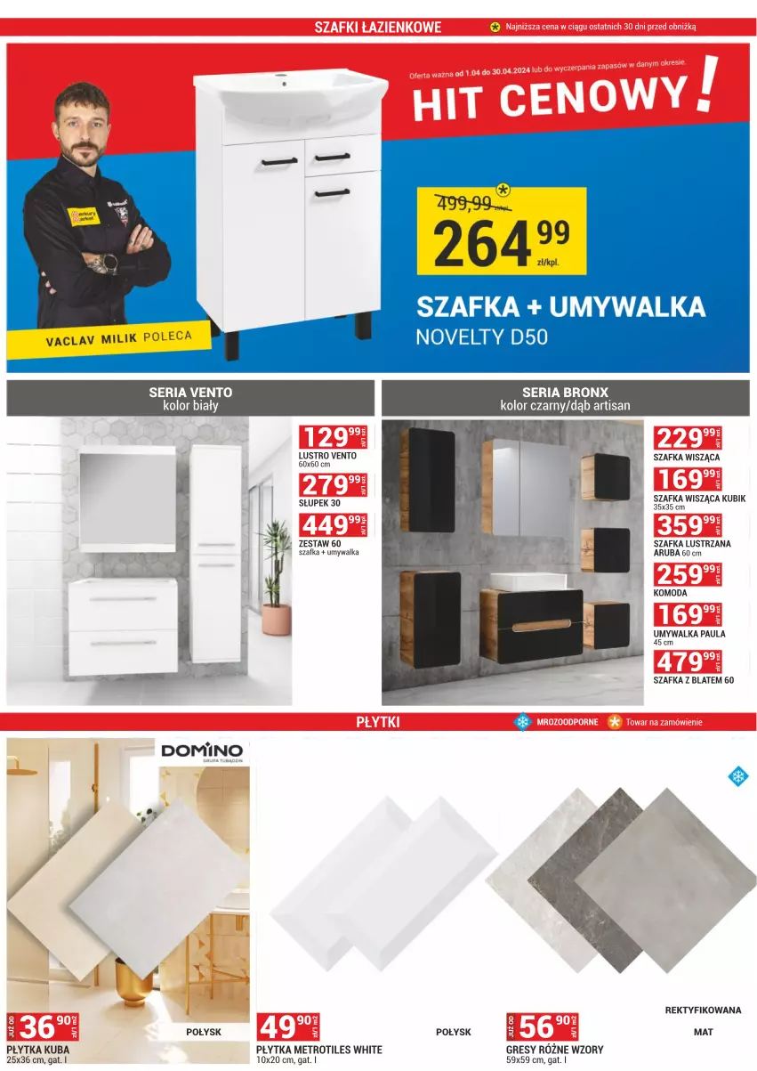 Gazetka promocyjna Merkury Market - ważna 02.04 do 30.04.2024 - strona 56 - produkty: Gres, Komoda, Lustro, Metro, Moda, Płytka, Słupek, Szafka, Umywalka