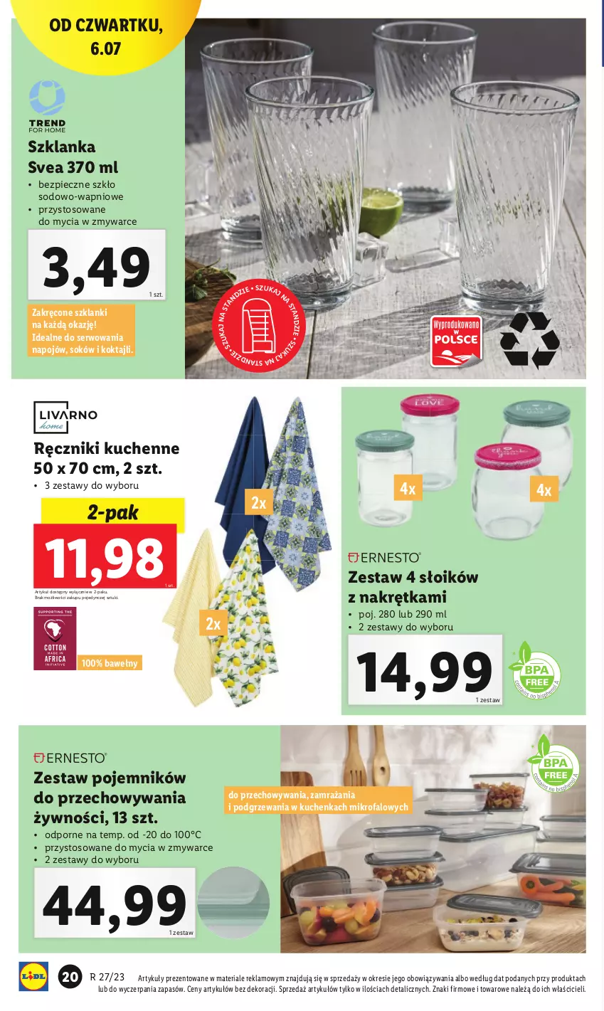 Gazetka promocyjna Lidl - GAZETKA - ważna 03.07 do 08.07.2023 - strona 22 - produkty: Fa, Lanki, Piec, Pojemnik, Por, Ręcznik, Ser, Sok, Szklanka