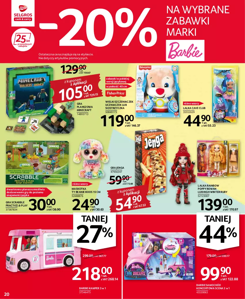 Gazetka promocyjna Selgros - Oferta przemysłowa - ważna 17.03 do 30.03.2022 - strona 20 - produkty: Barbie, Gra, Gry, Lalka, Minecraft, Samochód, Scrabble, Sok, Szczeniaczek uczniaczek