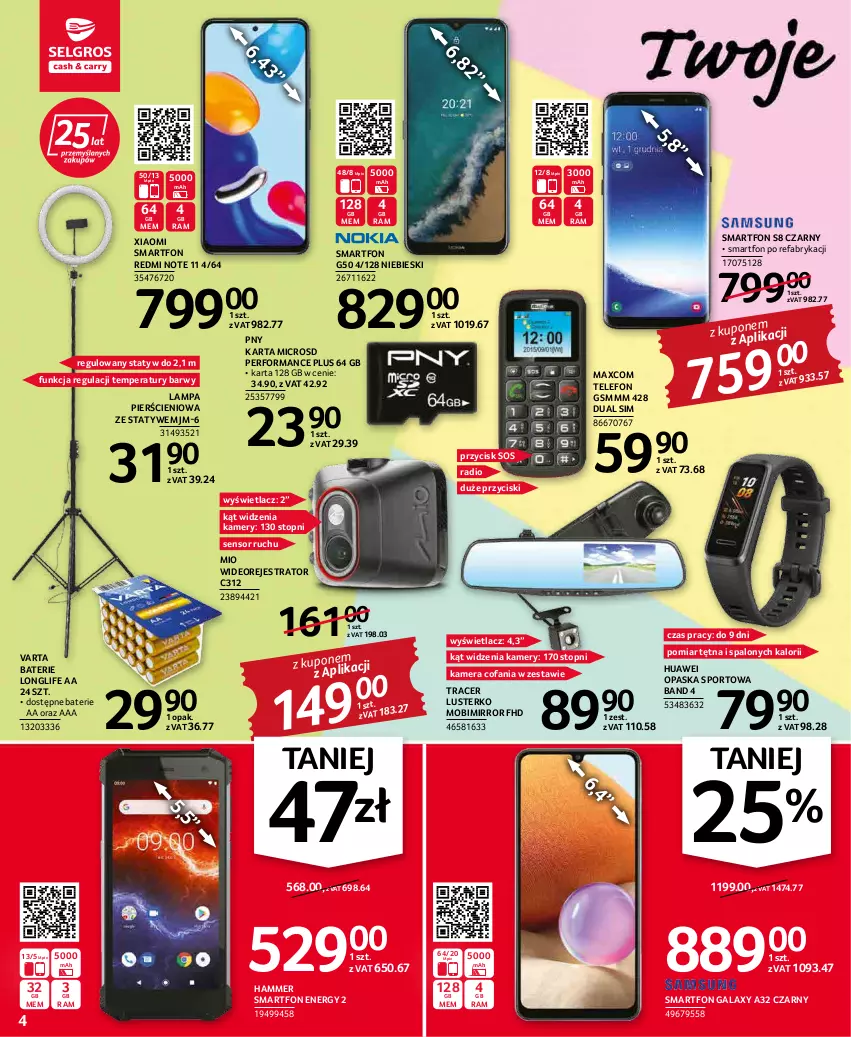 Gazetka promocyjna Selgros - Oferta przemysłowa - ważna 17.03 do 30.03.2022 - strona 4 - produkty: Acer, Fa, Gala, Huawei, Kamera, Kamery, Lampa, Opaska, Por, Redmi Note, Smartfon, Sos, Sport, Telefon, Top, Varta, Wideorejestrator