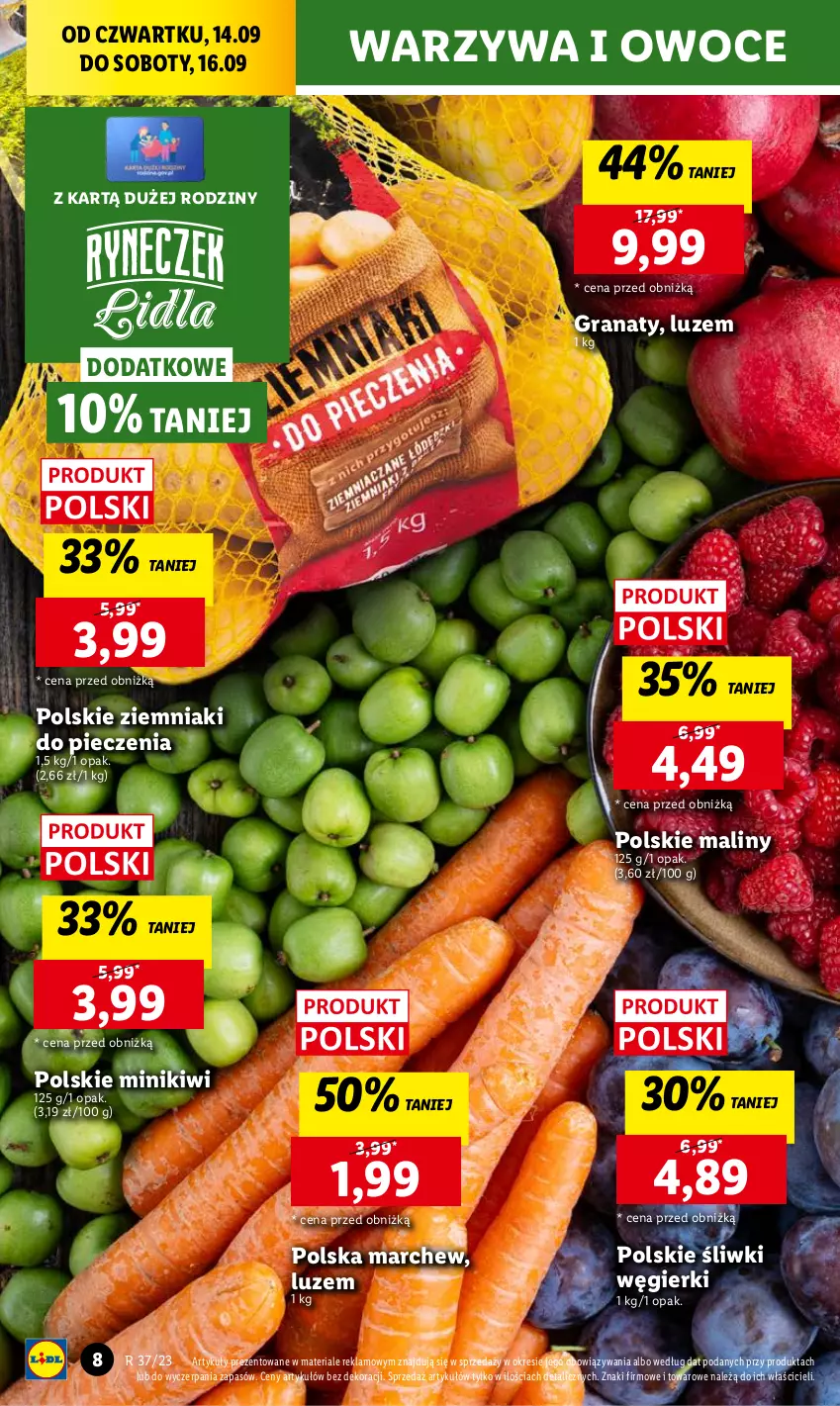 Gazetka promocyjna Lidl - GAZETKA - ważna 14.09 do 16.09.2023 - strona 16 - produkty: Chleb, Gra, Granat, Kiwi, Maliny, Minikiwi, Owoce, Piec, Ser, Warzywa, Warzywa i owoce, Ziemniaki