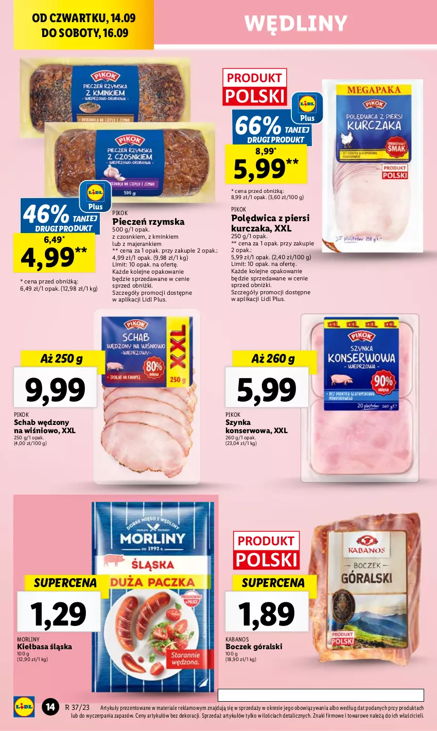 Gazetka promocyjna Lidl - GAZETKA - ważna 14.09 do 16.09.2023 - strona 24 - produkty: Boczek, Kabanos, Kiełbasa, Kiełbasa śląska, Kurczak, Morliny, Olej, Piec, Pieczeń rzymska, PIKOK, Polędwica, Ser, Szynka, Szynka konserwowa