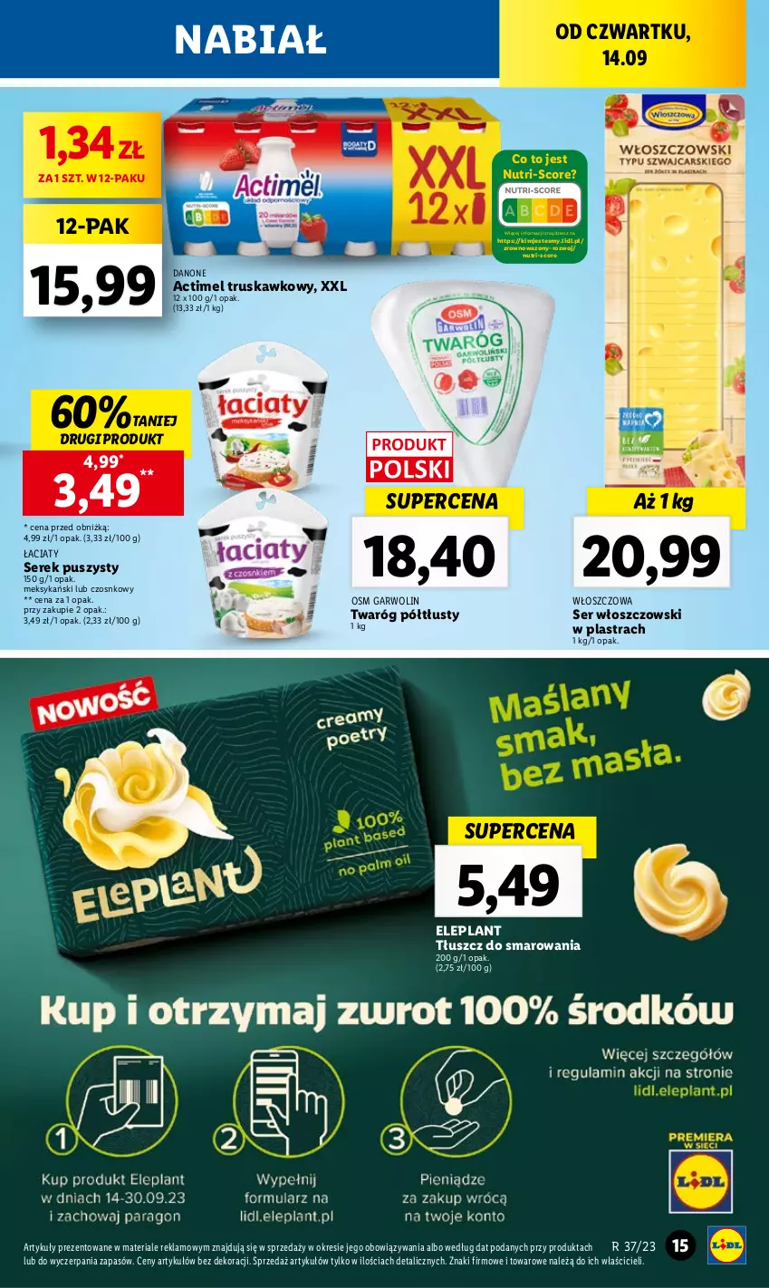 Gazetka promocyjna Lidl - GAZETKA - ważna 14.09 do 16.09.2023 - strona 25 - produkty: Actimel, Danone, Ser, Serek, Serek puszysty, Twaróg, Twaróg półtłusty, Wazon, Włoszczowski