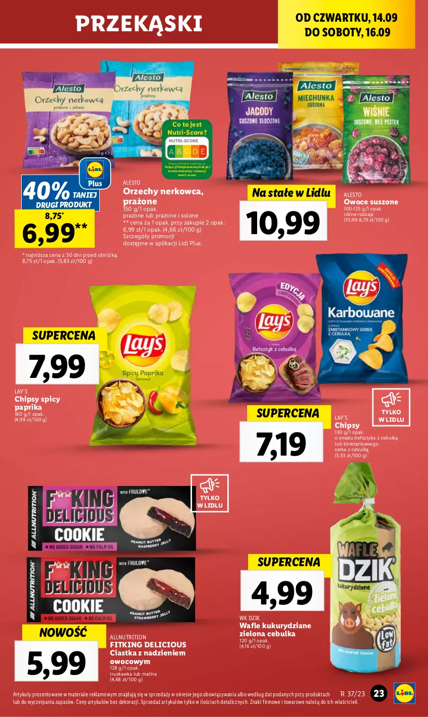 Gazetka promocyjna Lidl - GAZETKA - ważna 14.09 do 16.09.2023 - strona 33 - produkty: Chipsy, Ciastka, Lay’s, Owoce, Owoce suszone, Ser, Wafle, Wazon