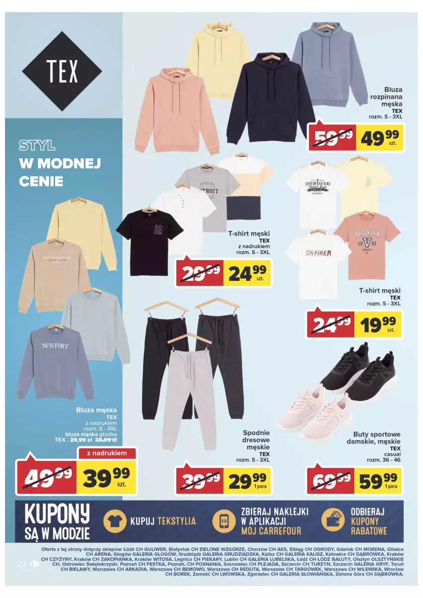 Gazetka promocyjna Carrefour - Gazetka Marka Carrefour - ważna 08.03 do 19.03.2022 - strona 22 - produkty: Bluza, Buty, Dres, Gry, Por, Sos, Spodnie, Sport, T-shirt