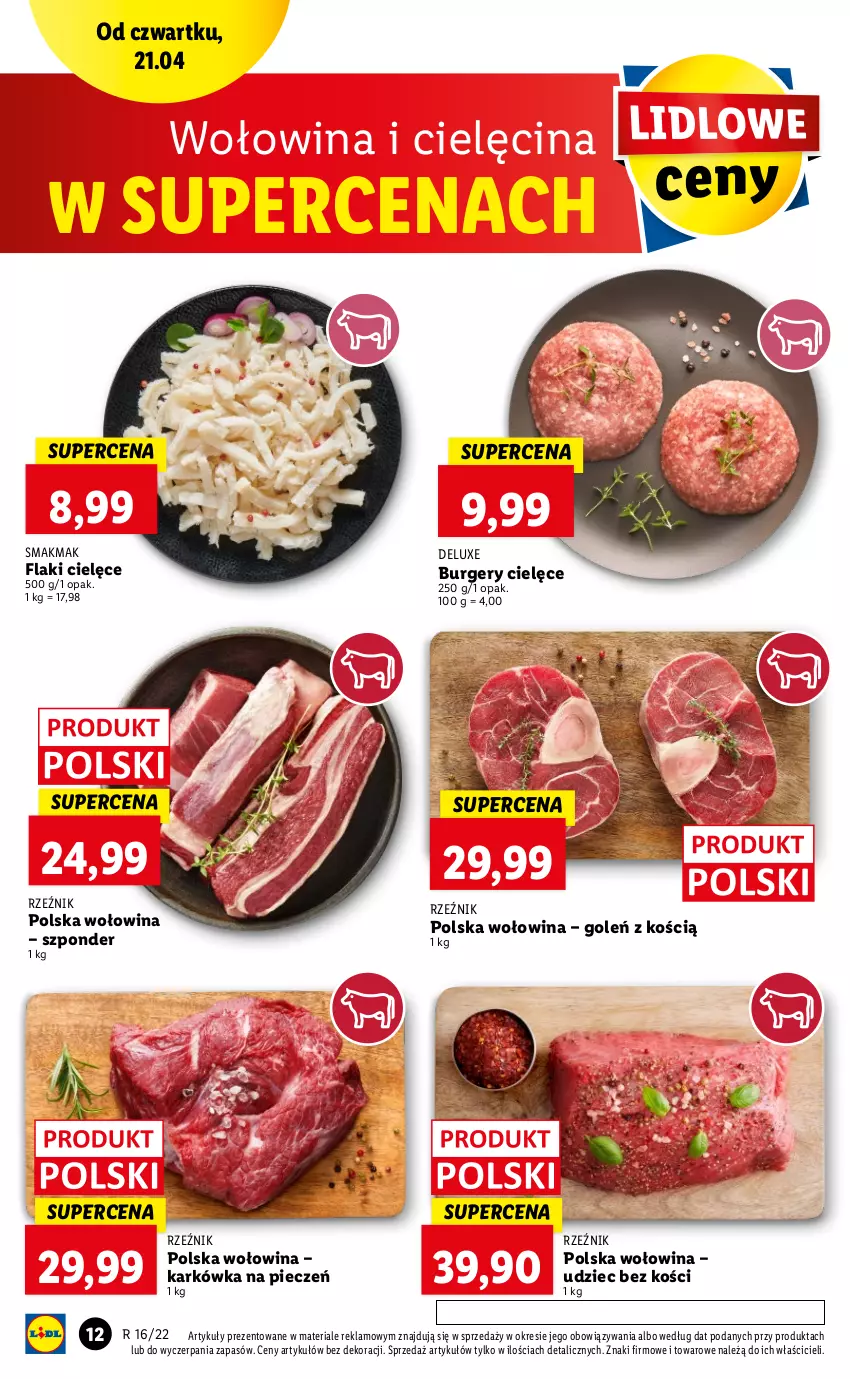 Gazetka promocyjna Lidl - GAZETKA - ważna 21.04 do 24.04.2022 - strona 12 - produkty: Burger, Flaki, Piec, Wołowina, Wołowina i cielęcina