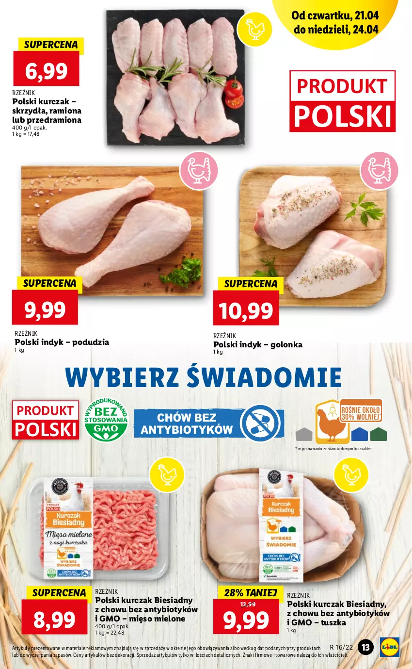 Gazetka promocyjna Lidl - GAZETKA - ważna 21.04 do 24.04.2022 - strona 13 - produkty: Kurczak, Mięso, Mięso mielone, Por, Tusz