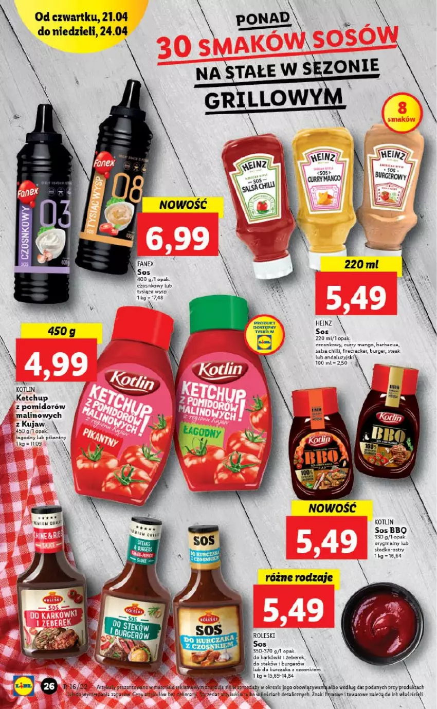 Gazetka promocyjna Lidl - GAZETKA - ważna 21.04 do 24.04.2022 - strona 26 - produkty: Burger, Fa, Gin, Heinz, Ketchup, Kotlin, Kurczak, Mango, Salsa, Sos, Stek