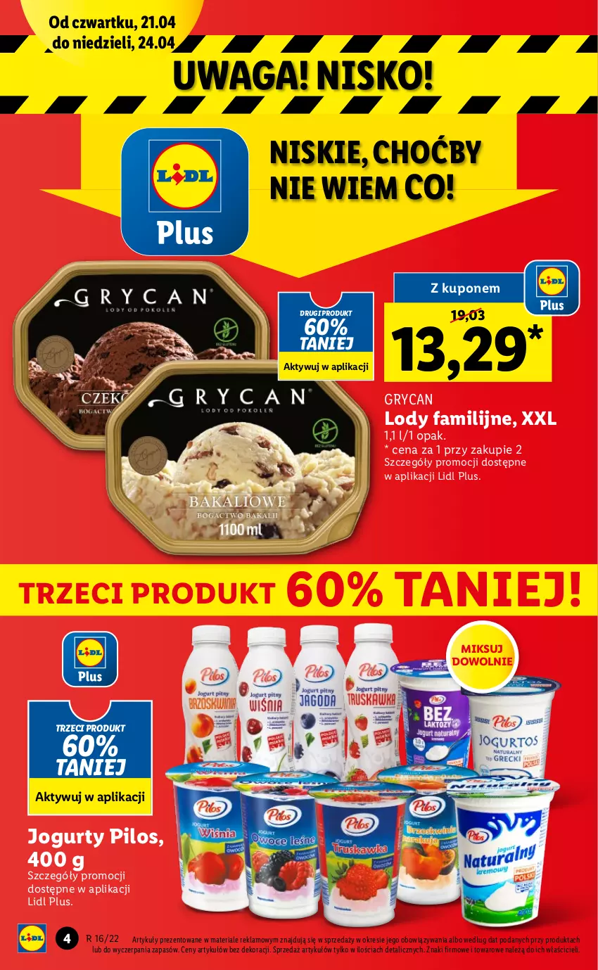 Gazetka promocyjna Lidl - GAZETKA - ważna 21.04 do 24.04.2022 - strona 4 - produkty: Fa, Gry, Jogurt, Lody, Pilos, Waga