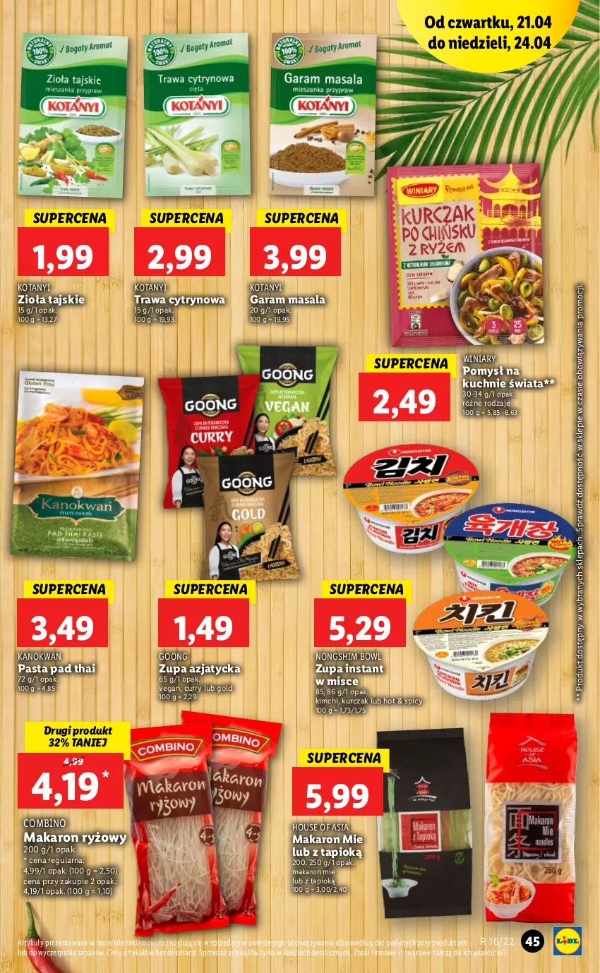 Gazetka promocyjna Lidl - GAZETKA - ważna 21.04 do 24.04.2022 - strona 45 - produkty: House of Asia, Kurczak, Makaron, Makaron ryżowy, Ryż, Winiary, Zupa