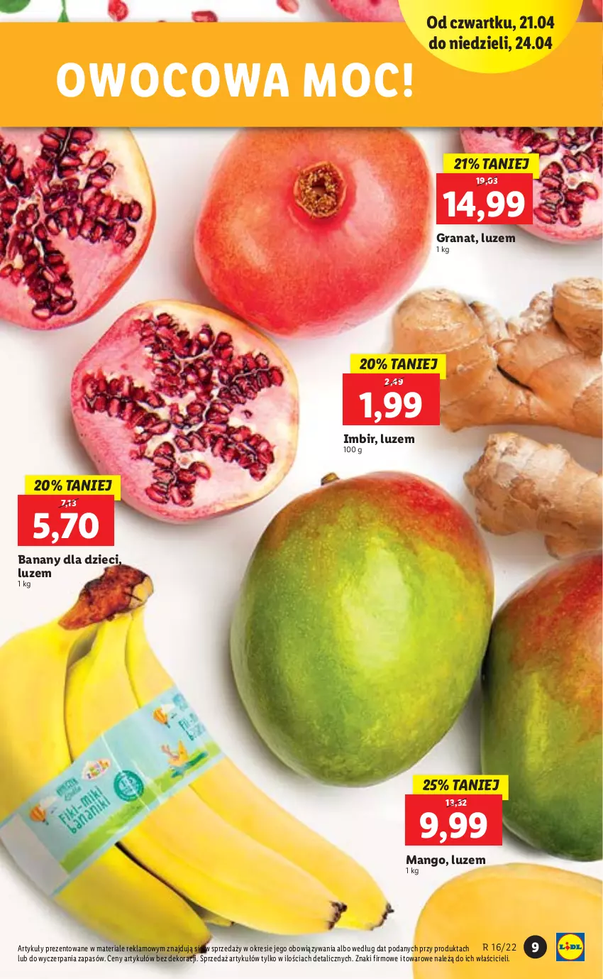 Gazetka promocyjna Lidl - GAZETKA - ważna 21.04 do 24.04.2022 - strona 9 - produkty: Banany, Dzieci, Gra, Granat, Imbir, Mango