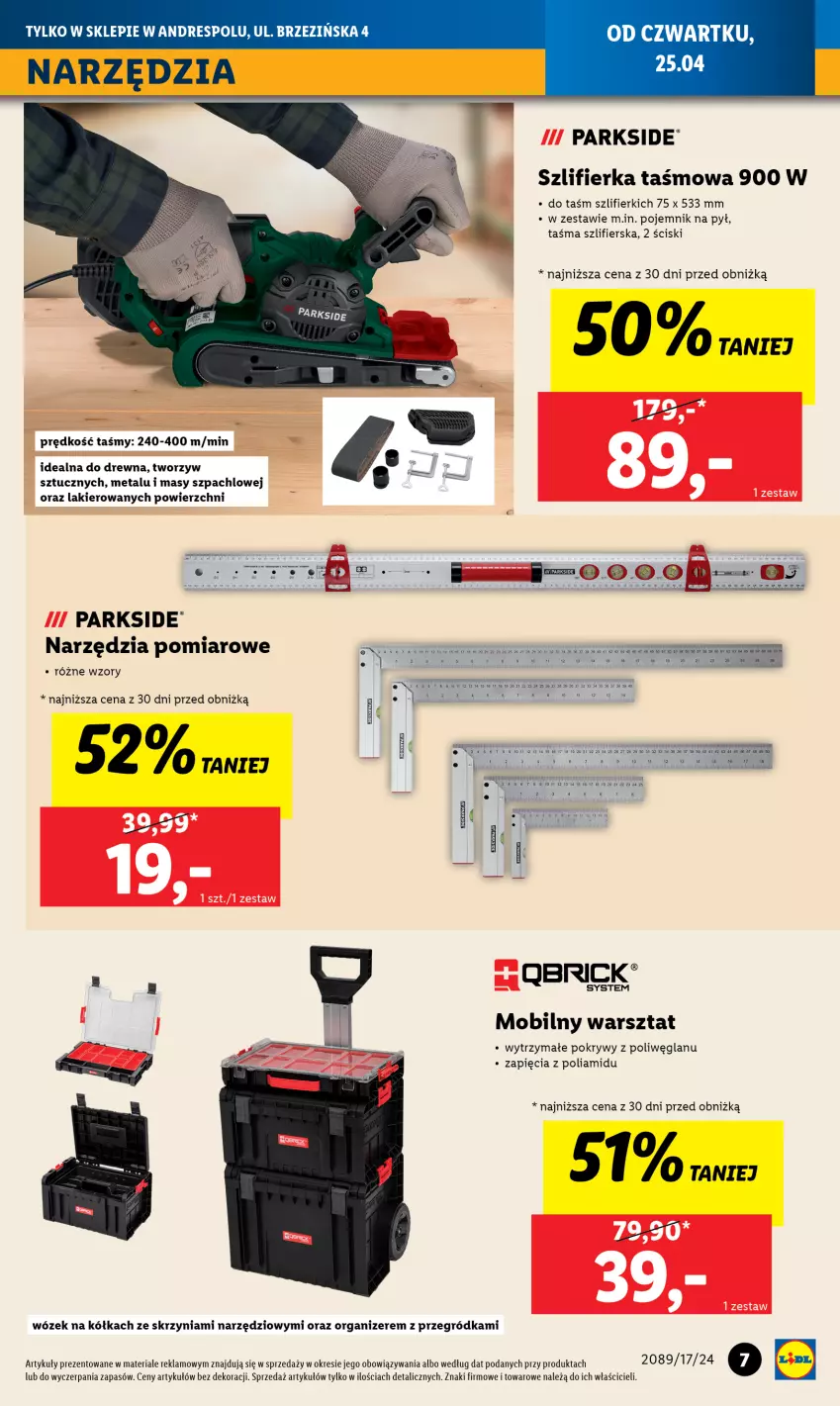 Gazetka promocyjna Lidl - Nowy Lidl w Andrespolu - ważna 25.04 do 04.05.2024 - strona 7 - produkty: Brie, Dres, Lakier, Mobil, Organizer, Parkside, Pojemnik, Szlifierka, Wózek