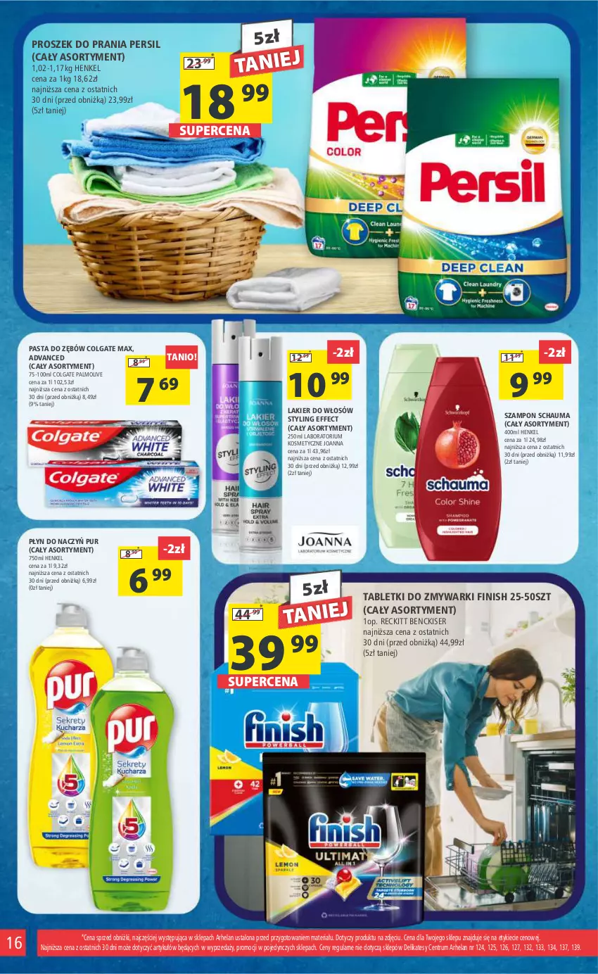 Gazetka promocyjna Arhelan - Gazetka - ważna 12.01 do 21.01.2024 - strona 16 - produkty: Colgate, Finish, Joanna, Lakier, Lakier do włosów, LG, Palmolive, Pasta do zębów, Persil, Proszek do prania, Pur, Rum, Schauma, Ser, Szampon, Tablet, Tabletki do zmywarki, Zmywarki