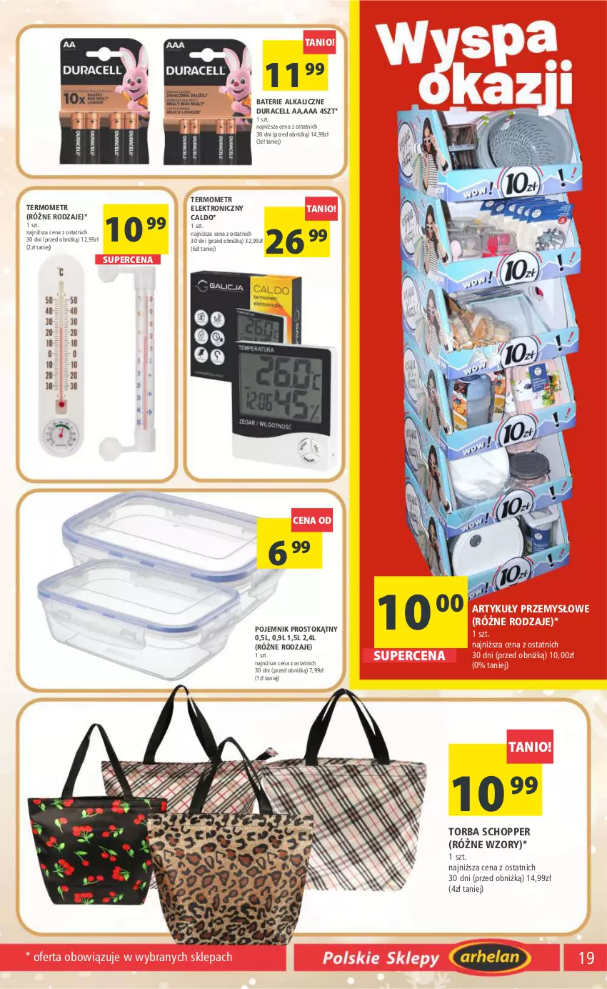 Gazetka promocyjna Arhelan - Gazetka - ważna 12.01 do 21.01.2024 - strona 19 - produkty: Baterie alkaliczne, Duracell, Pojemnik, Termometr, Torba