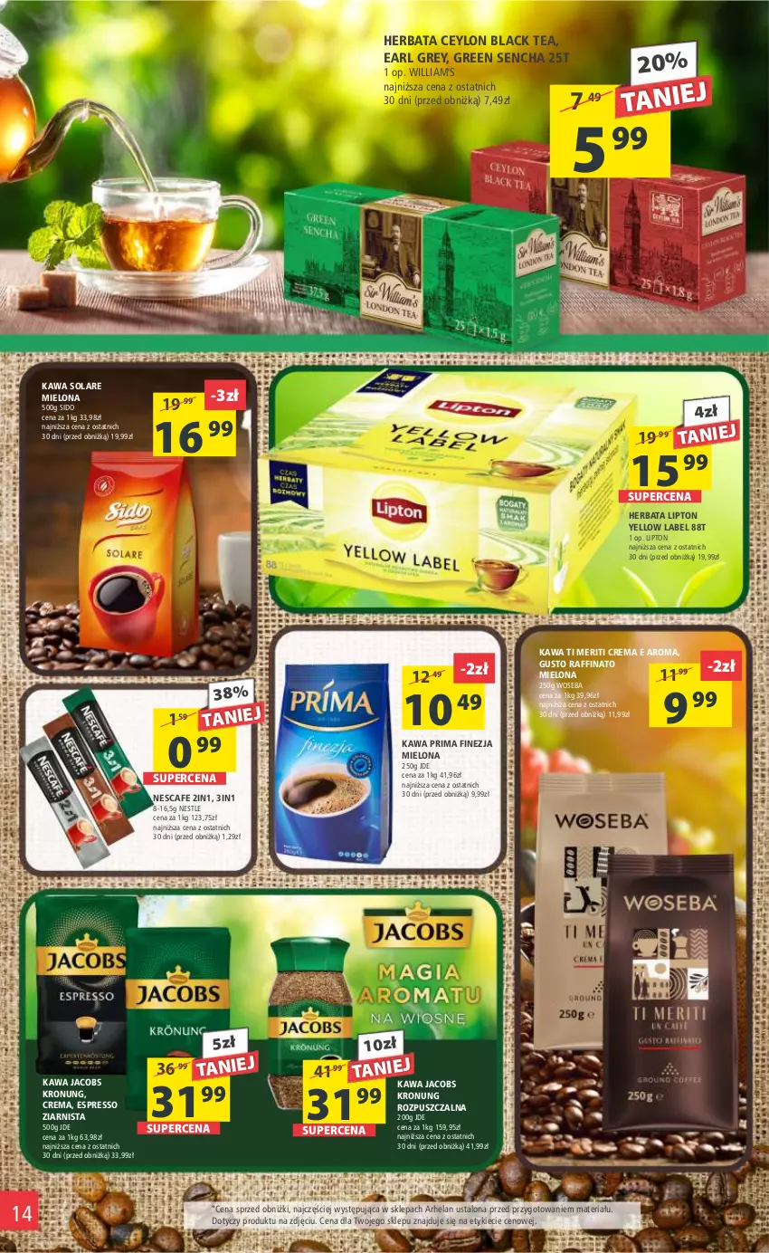 Gazetka promocyjna Arhelan - Gazetka - ważna 02.06 do 11.06.2023 - strona 14 - produkty: Earl Grey, Herbata, Jacobs, Kawa, Lack, Lipton, Prima, Woseba