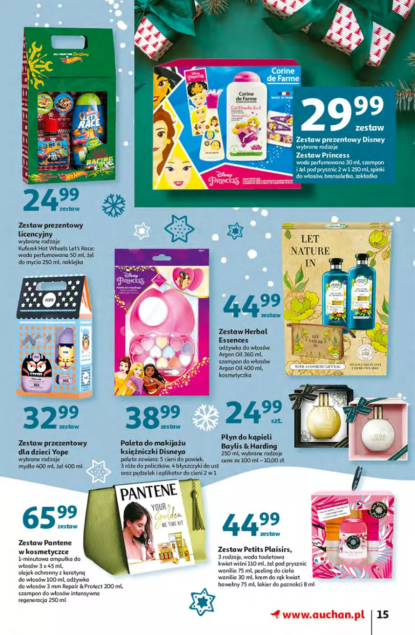 Gazetka promocyjna Auchan - Magia dekoracji Hipermarkety - ważna 25.11 do 01.12.2021 - strona 15 - produkty: Ariel, Bransoletka, Disney, Dzieci, Fa, Hot Wheels, Klej, Kosmetyczka, Krem do rąk, Lakier, Lakier do paznokci, Makijaż, Mydło, Odżywka, Olej, Paleta, Pantene, Peeling, Perfum, Płyn do kąpieli, Szampon, Woda, Woda perfumowana, Woda toaletowa, Yope, Zestaw prezentowy