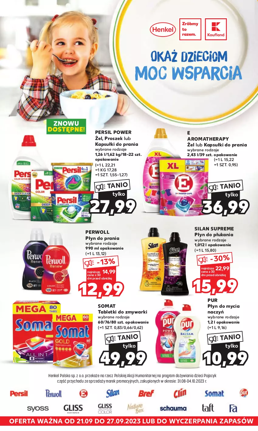 Gazetka promocyjna Kaufland - Kaufland - ważna 21.09 do 27.09.2023 - strona 1 - produkty: Do mycia naczyń, Dzieci, Gra, Kapsułki do prania, Pajac, Persil, Perwoll, Płyn do mycia, Płyn do mycia naczyń, Płyn do płukania, Płyn do prania, Pur, Silan, Somat, Tablet, Tabletki do zmywarki, Zmywarki